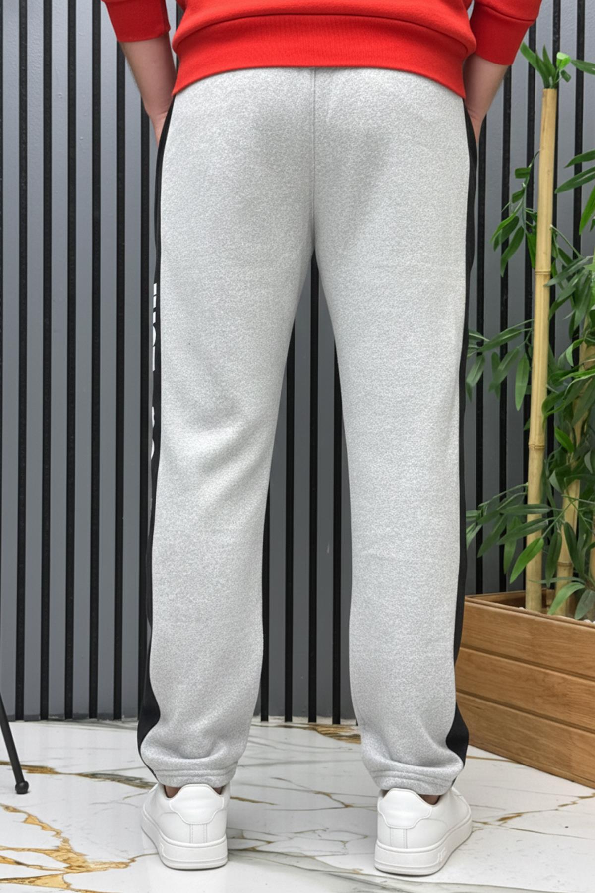 Erkek 2 İplik Şardonlu Just Baskılı Baggy Eşofman Altı - Gri