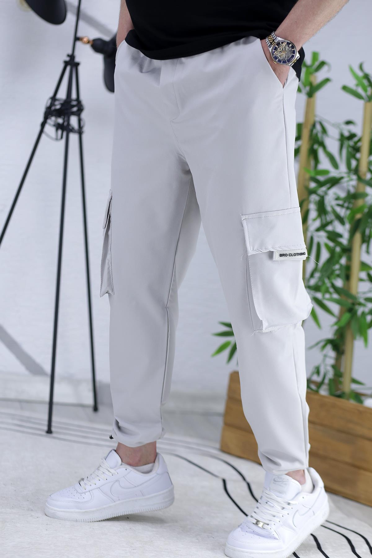 Erkek Ayarlanabilir Paça Jogger Kargo Pantolon12 - Gri