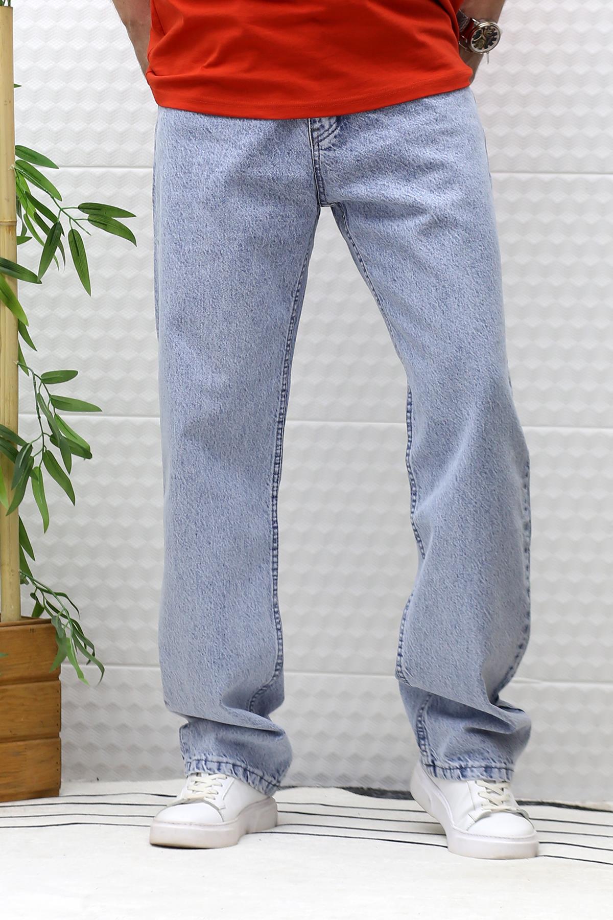 Erkek Baggy Bol Kesim Kot Pantolon - Bebek Mavi