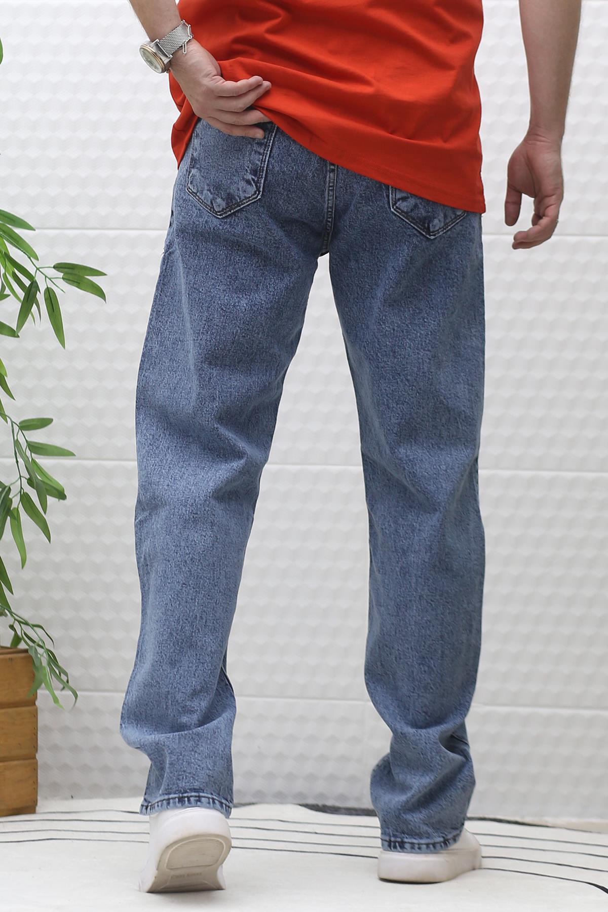 Erkek Baggy Bol Kesim Kot Pantolon - Indigo