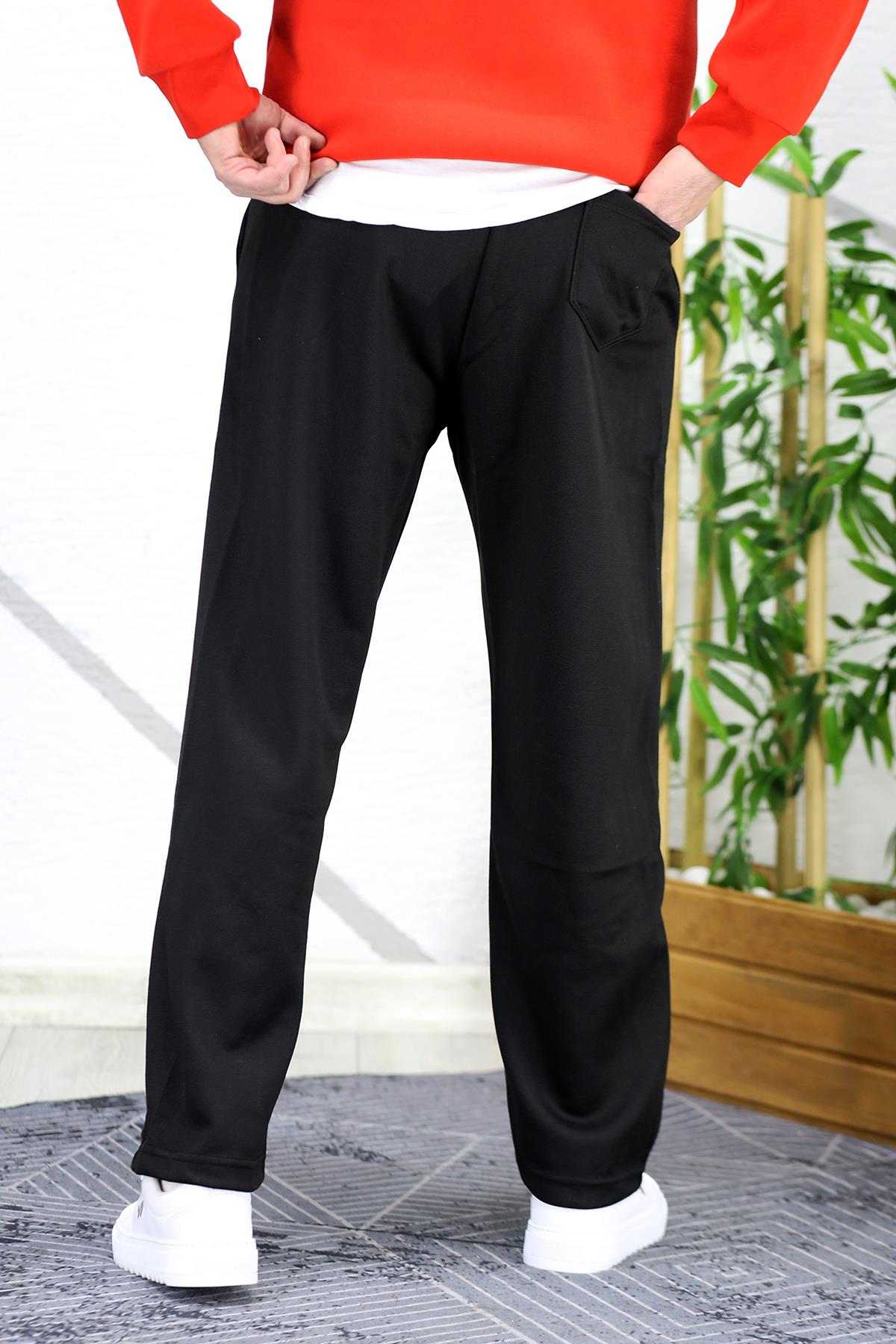 Erkek Baggy Fit Rahat Örme Pantolon - Siyah