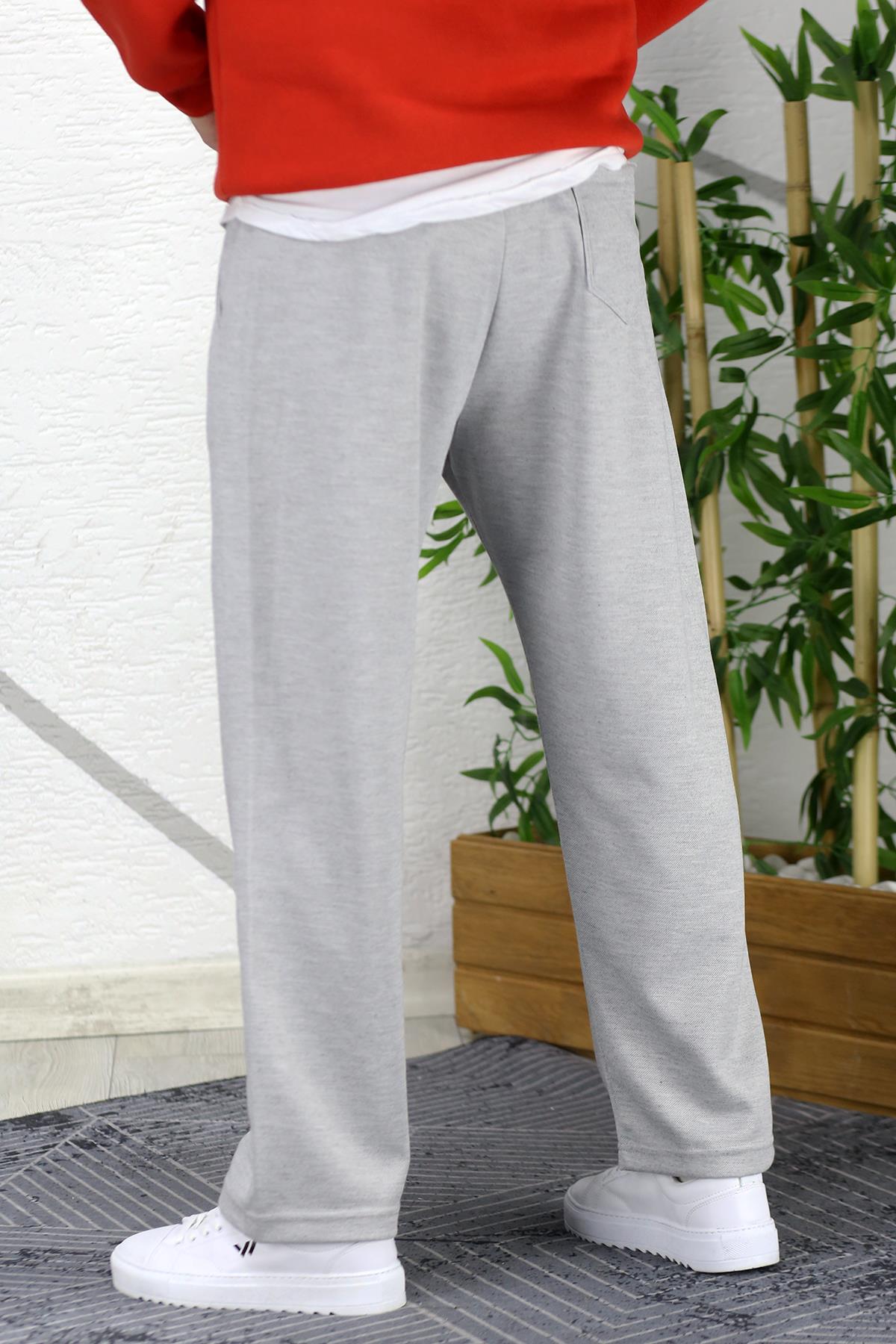 Erkek Baggy Fit Rahat Örme Pantolon - Gri