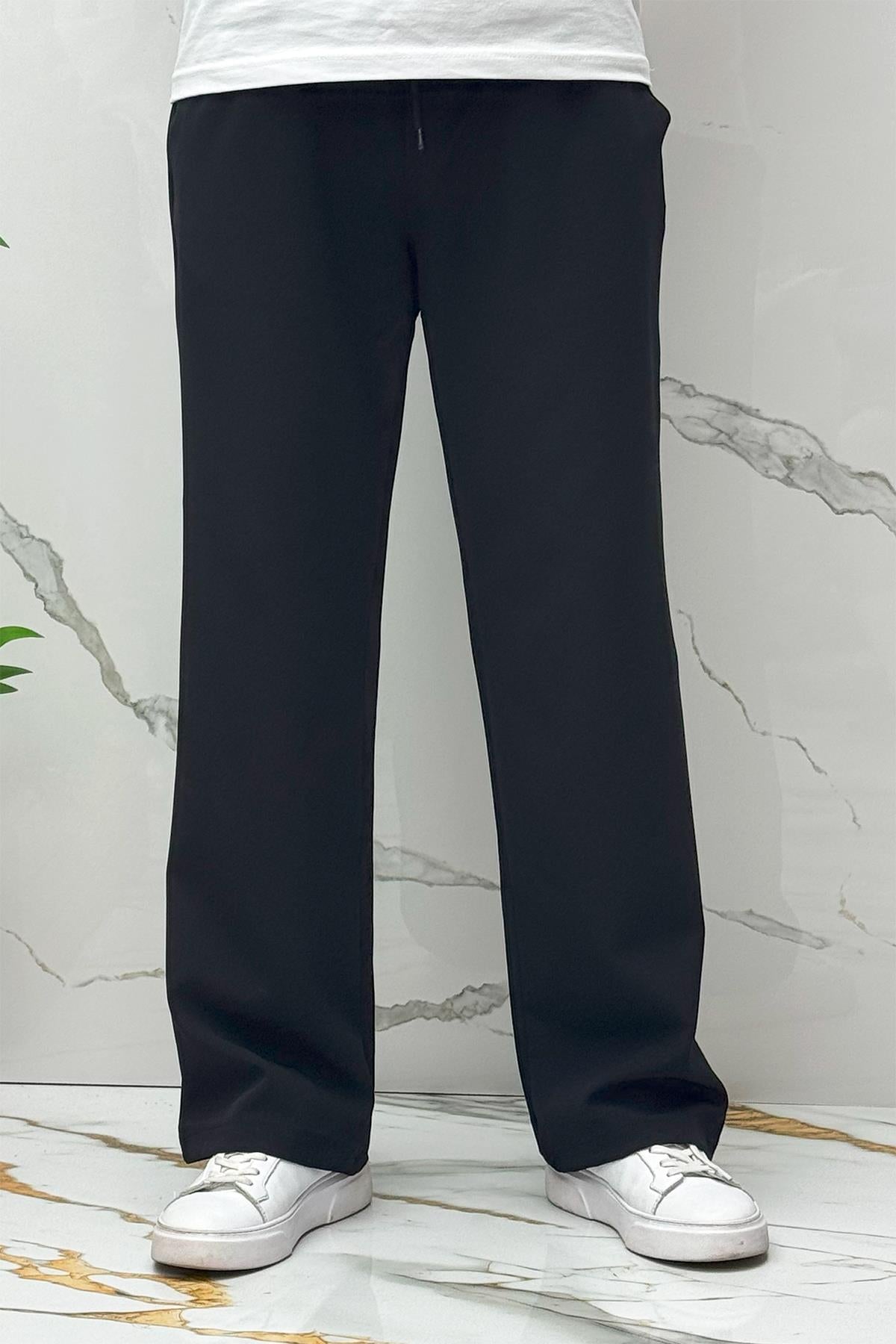 Erkek Baggy Geniş Kesim Pantolon Double Kumaş Yazlık - Siyah