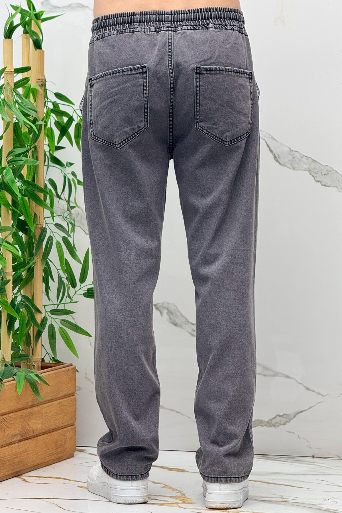 Erkek Baggy Kot Pantolon Rahat Kesim Tiril Tiril İnce Kumaş - Füme