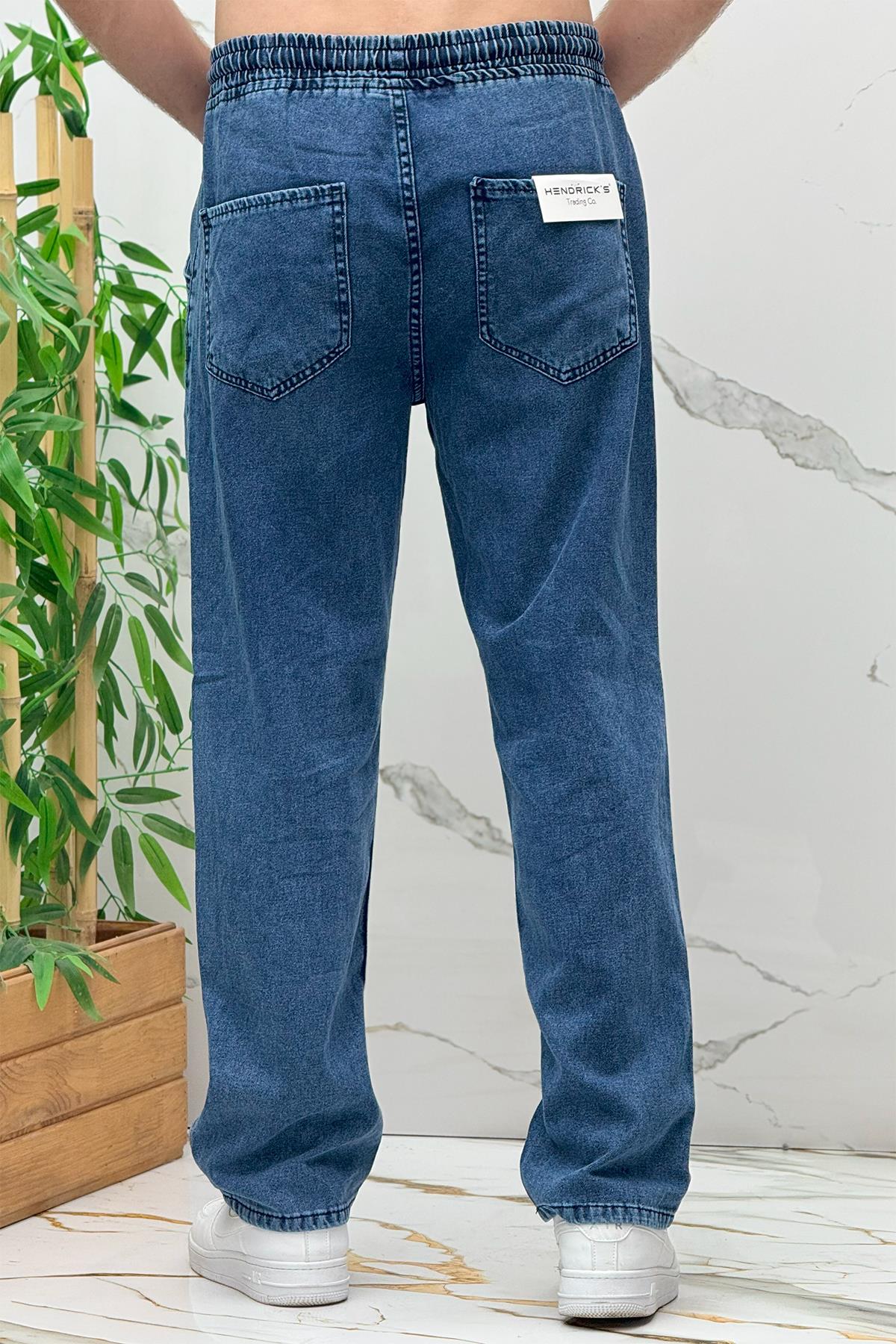 Erkek Baggy Kot Pantolon Rahat Kesim Tiril Tiril İnce Kumaş - Koyu Mavi