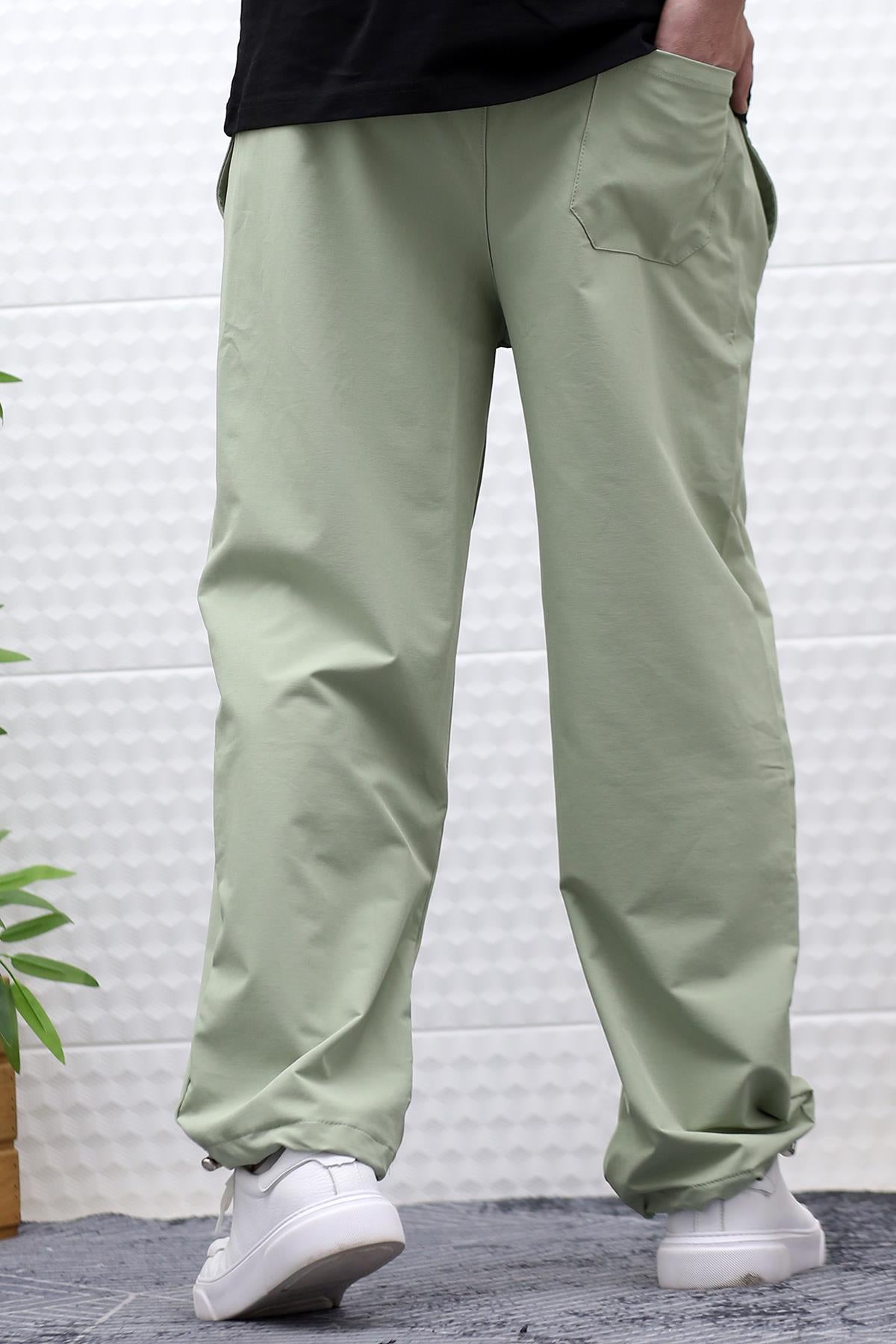 Erkek Baggy Pantolon Paça Ayarlanabilir Likralı Paraşüt Kumaş - Su Yeşili
