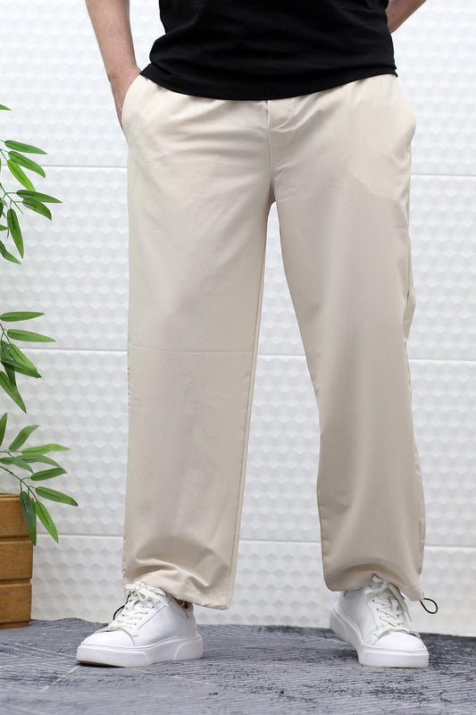 Erkek Baggy Pantolon Paça Ayarlanabilir Likralı Paraşüt Kumaş - Bej