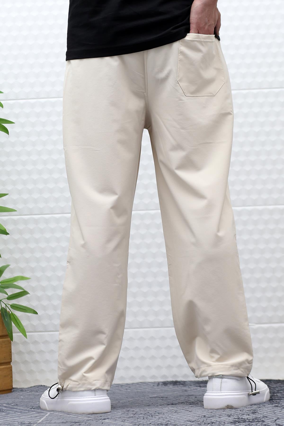 Erkek Baggy Pantolon Paça Ayarlanabilir Likralı Paraşüt Kumaş - Bej