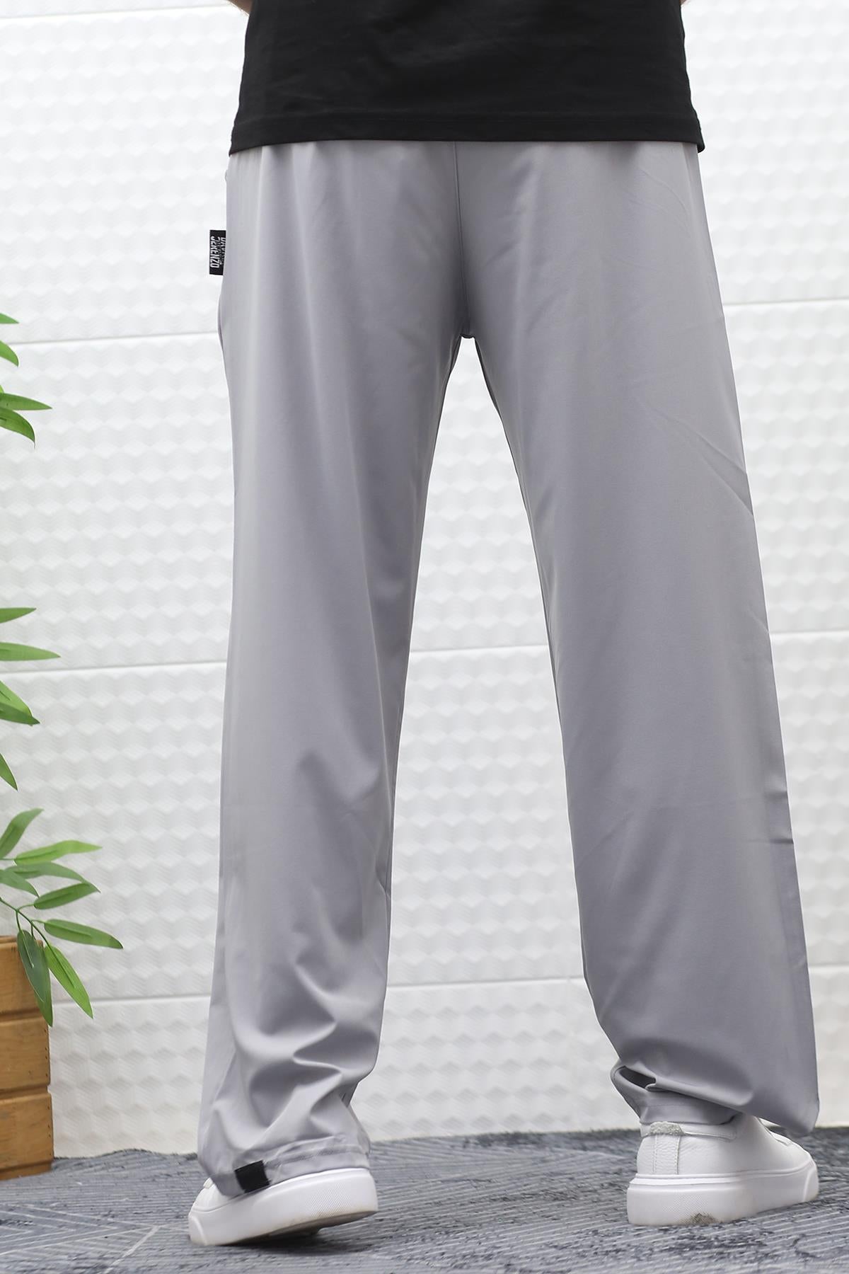 Erkek Baggy Pantolon Paçası Cırt Cırtlı Paraşüt Kumaş - Gri