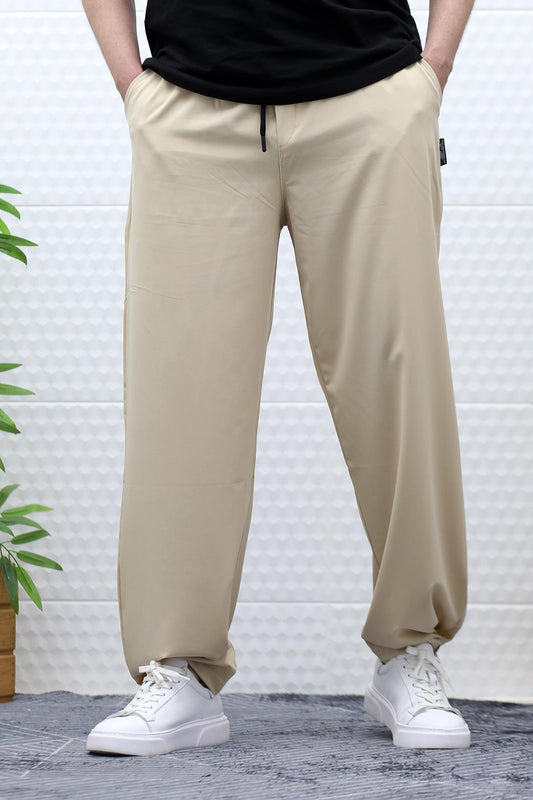 Erkek Baggy Pantolon Paçası Cırt Cırtlı Paraşüt Kumaş - Bej