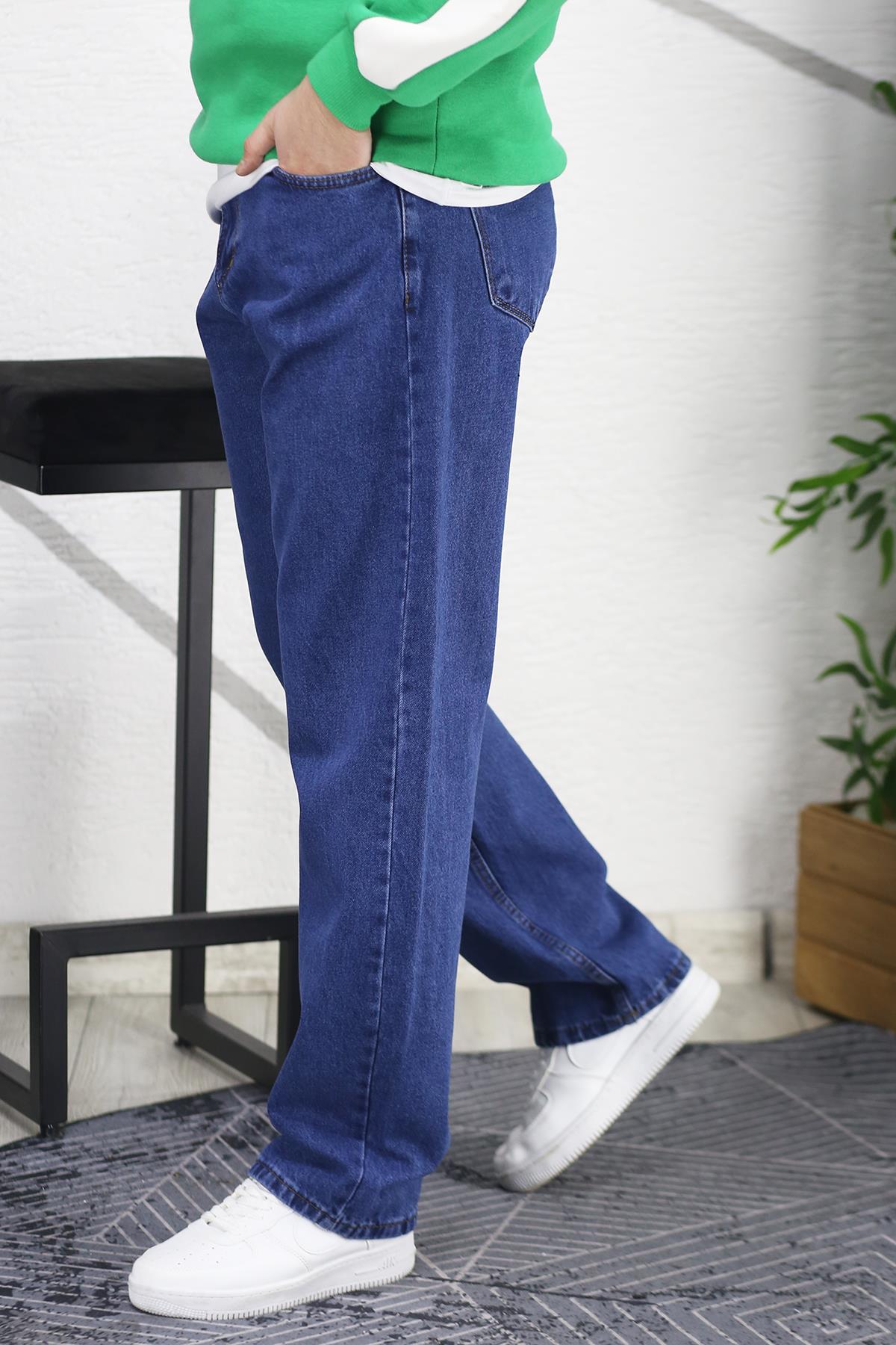 Erkek Baggy Bol Kesim Kot Pantolon - Koyu Mavi