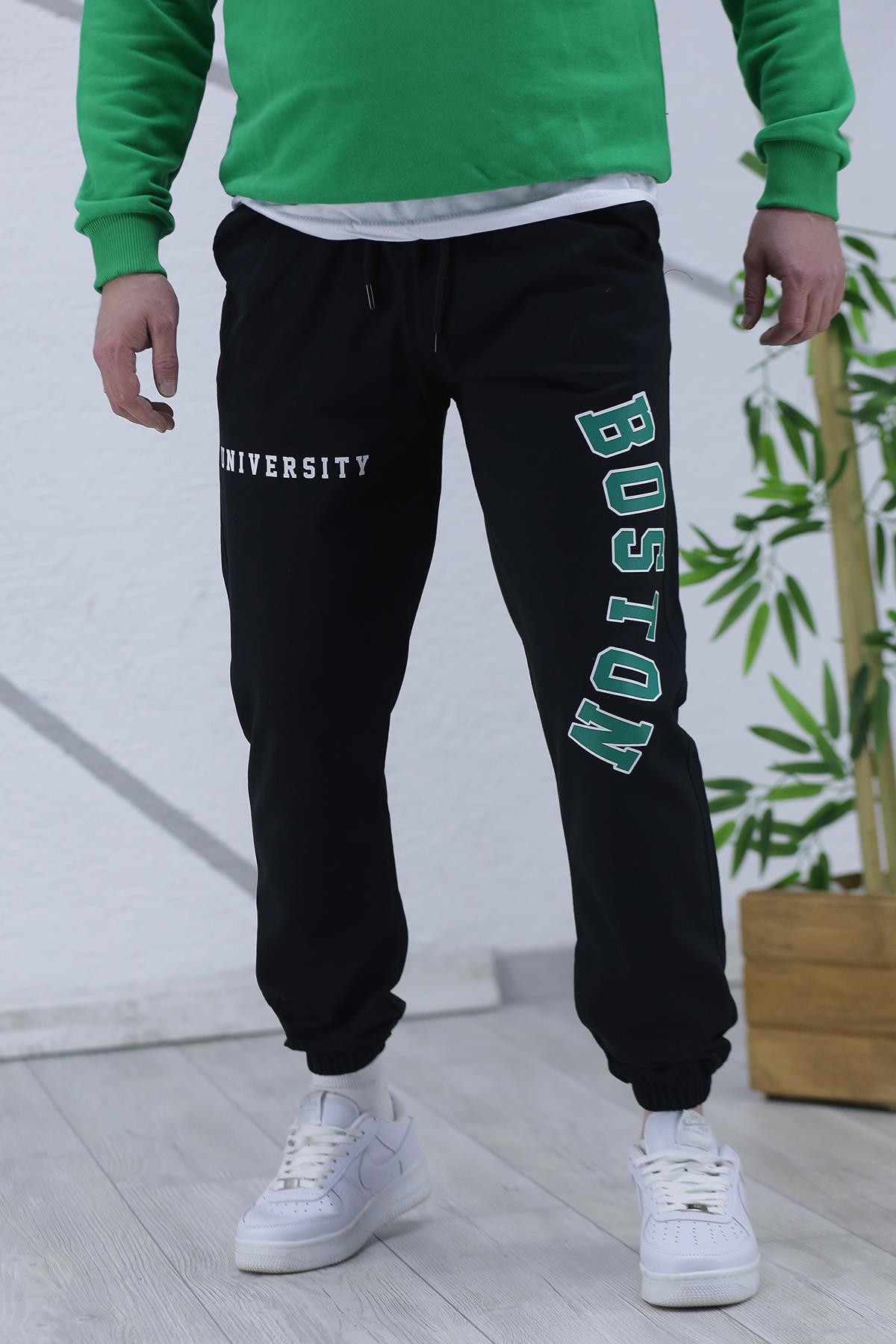 Boston Baskılı Erkek Yazlık İnce Eşofman Altı 07 - Siyah