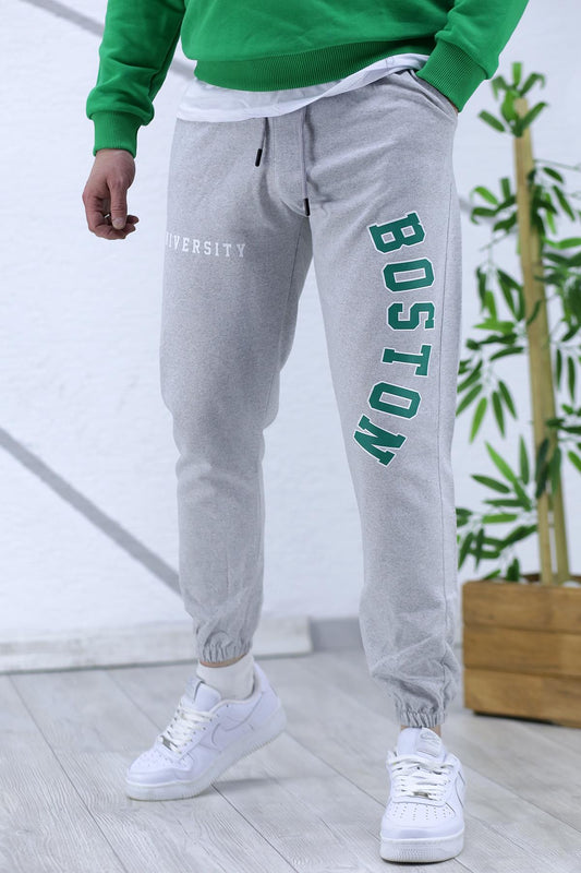 Boston Baskılı Erkek Yazlık İnce Eşofman Altı 07 - Gri