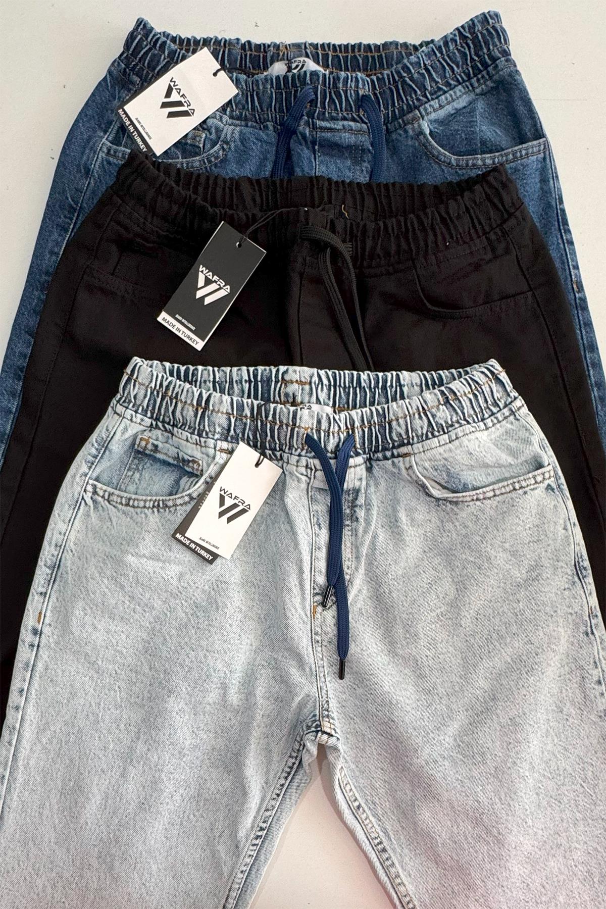 Erkek Beli Lastikli Rahat Kullanım Baggy Kot Pantolon - Siyah