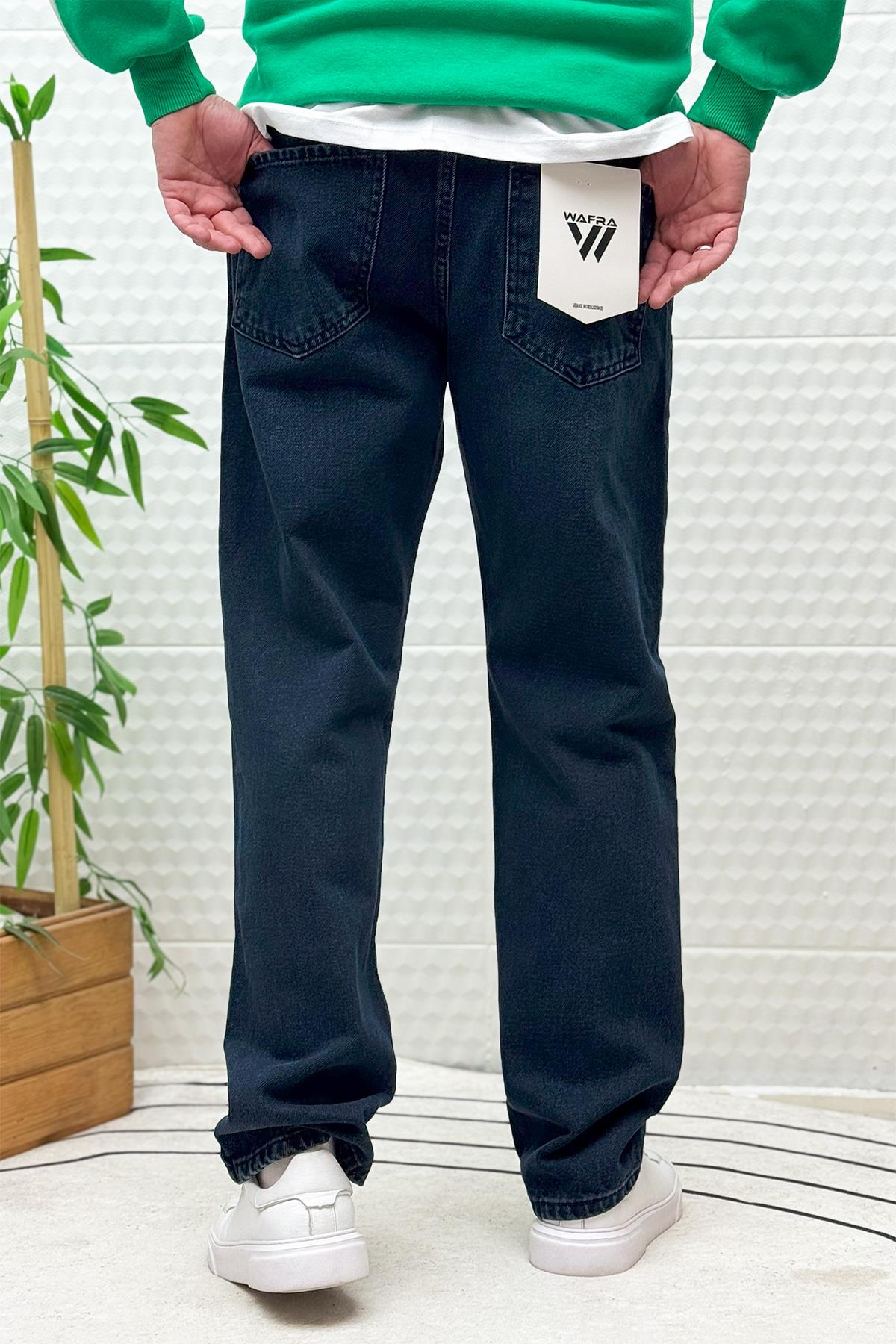 Erkek Beli Lastikli Rahat Kullanım Baggy Kot Pantolon - Petrol Mavi