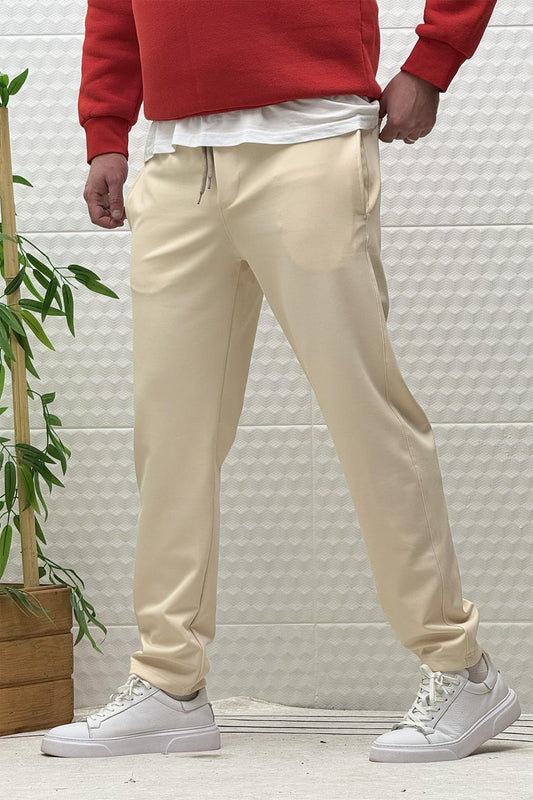 Erkek Düz Paça Çelik Örgü Kumaş Mevsimlik Klasik Pantalon - Bej