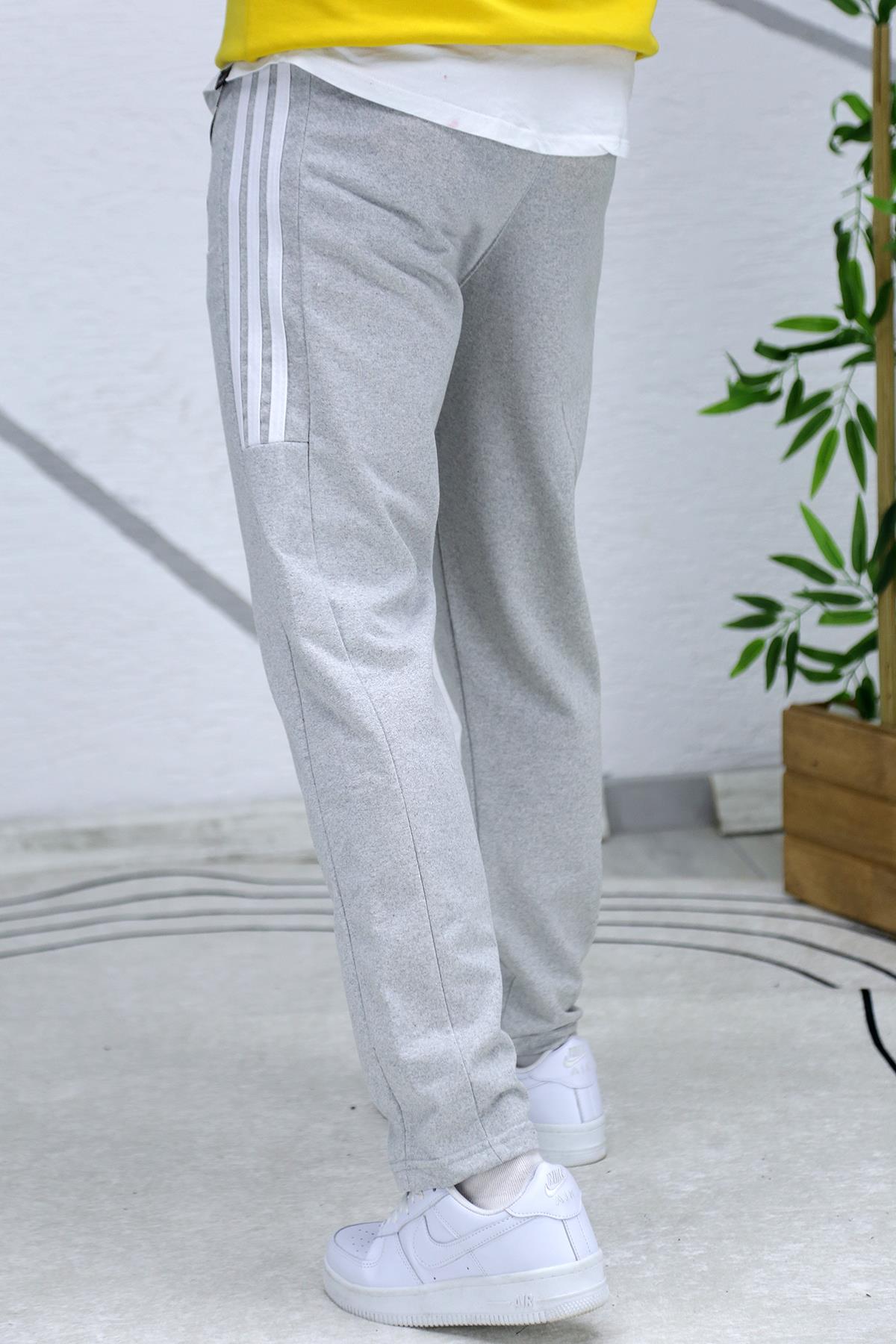 Erkek Düz Paça Yarım Parçalı Mevsimlik Eşofman Altı - Gri