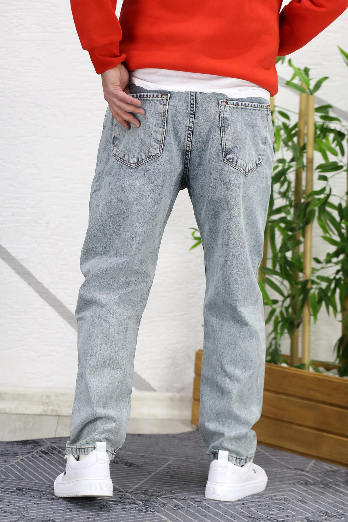 Erkek Düz Paça Yıkamalı Boyfriend Pantolon - Açık Mavi