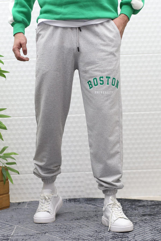 Erkek Eşofman Altı Yazlık Boston Baskılı - Gri