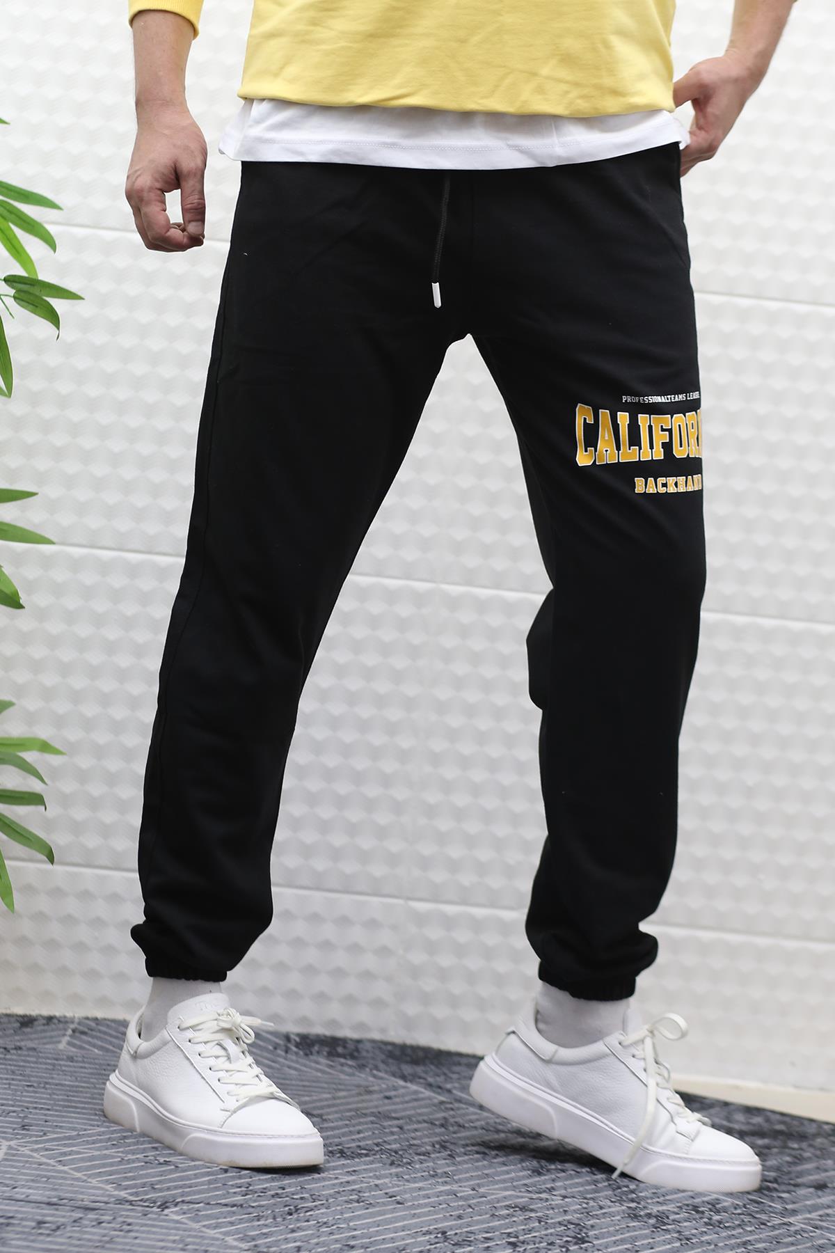 Erkek Eşofman Altı Yazlık California Baskılı - Siyah