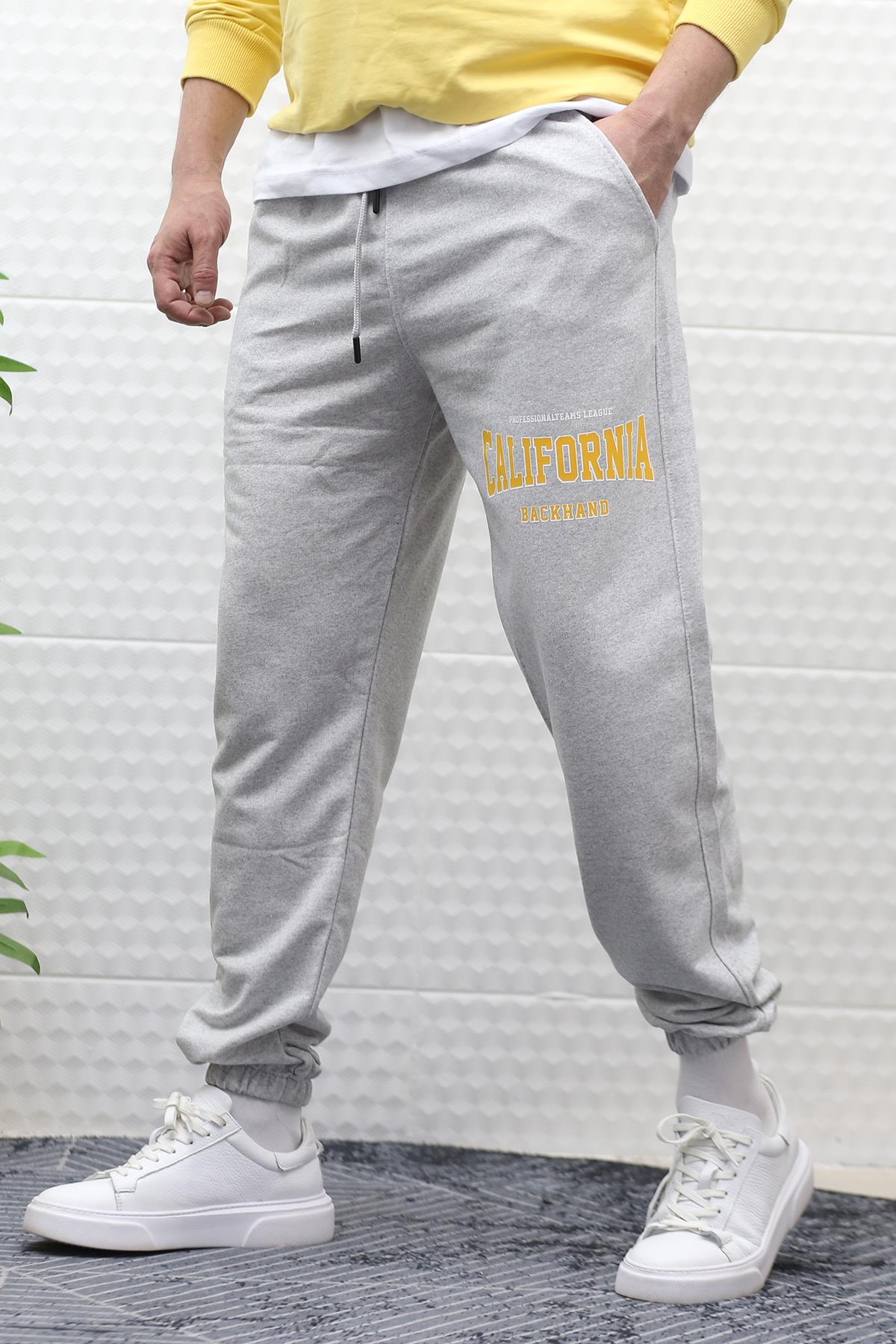 Erkek Eşofman Altı Yazlık California Baskılı - Gri