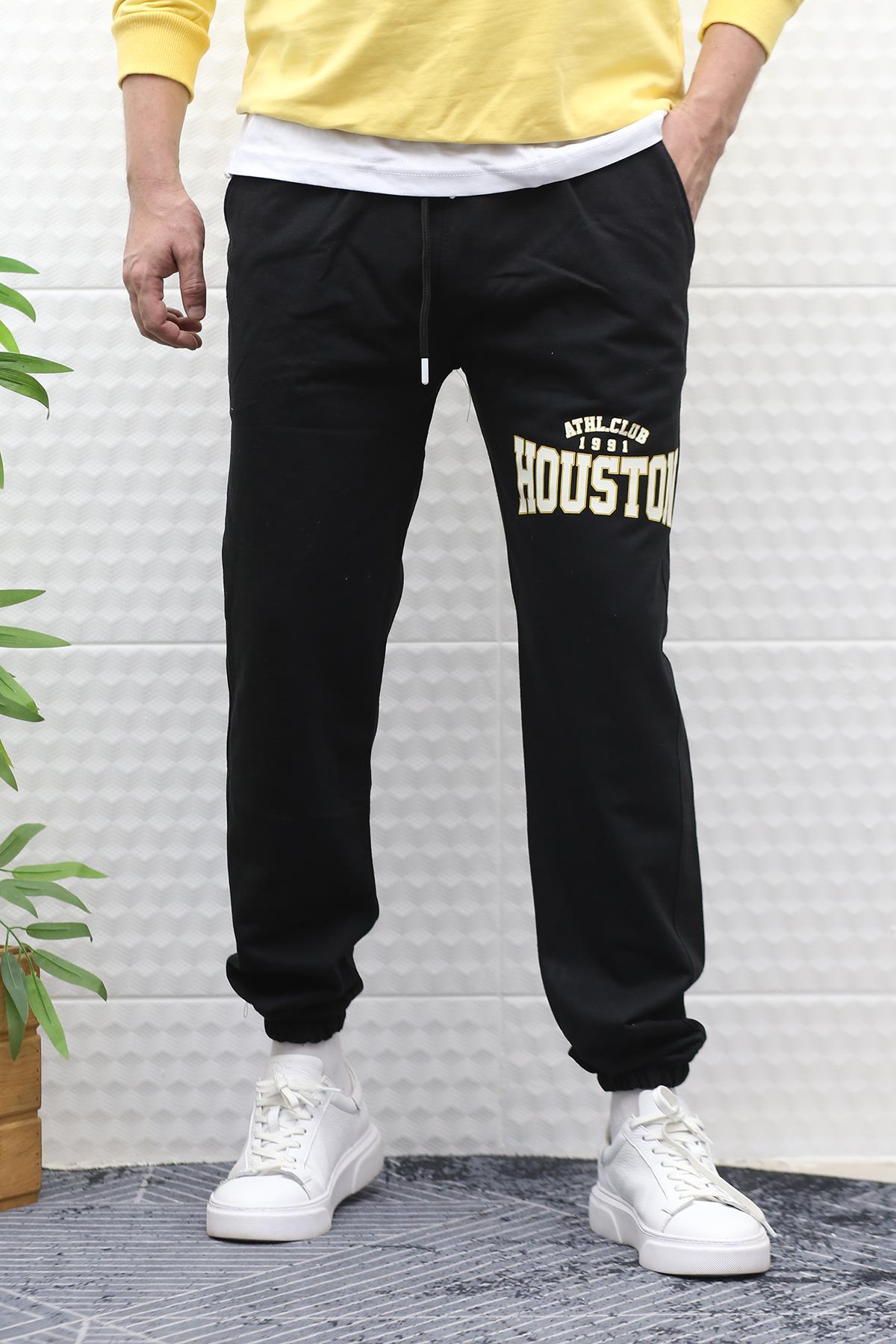 Erkek Eşofman Altı Yazlıkı Houston Baskılı - Siyah