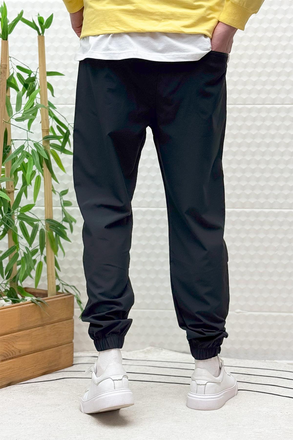 Erkek Full Likralı Paça Lastikli Jogger Pantolon - Siyah