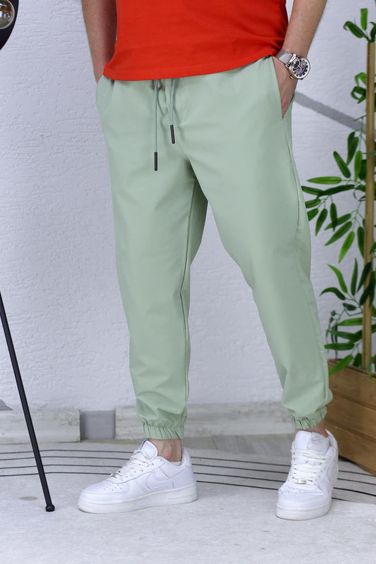 Erkek Full Likralı Paça Lastikli Jogger Pantolon - Su Yeşili