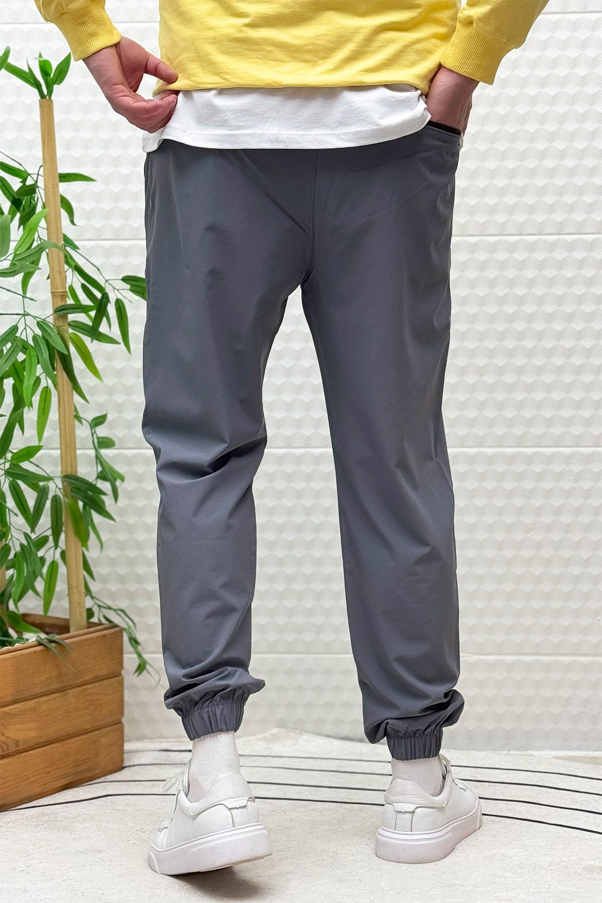 Erkek Full Likralı Paça Lastikli Jogger Pantolon - Koyu Gri