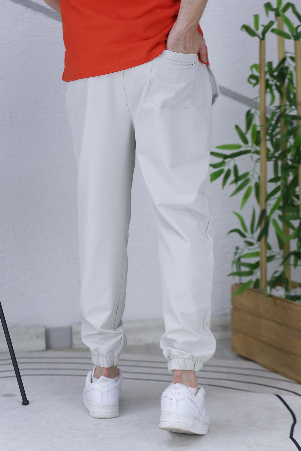 Erkek Full Likralı Paça Lastikli Jogger Pantolon - Açık Gri