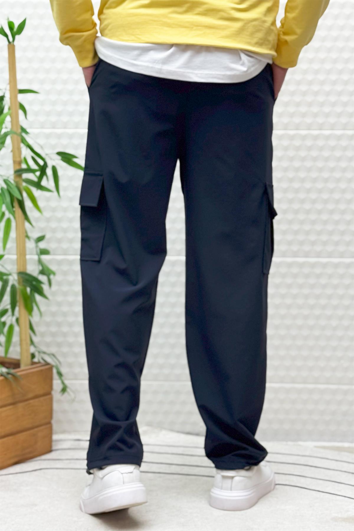Erkek Full Likralı Rahat Kesim Kargo Cepli Baggy Jogger Pantolon - Lacivert