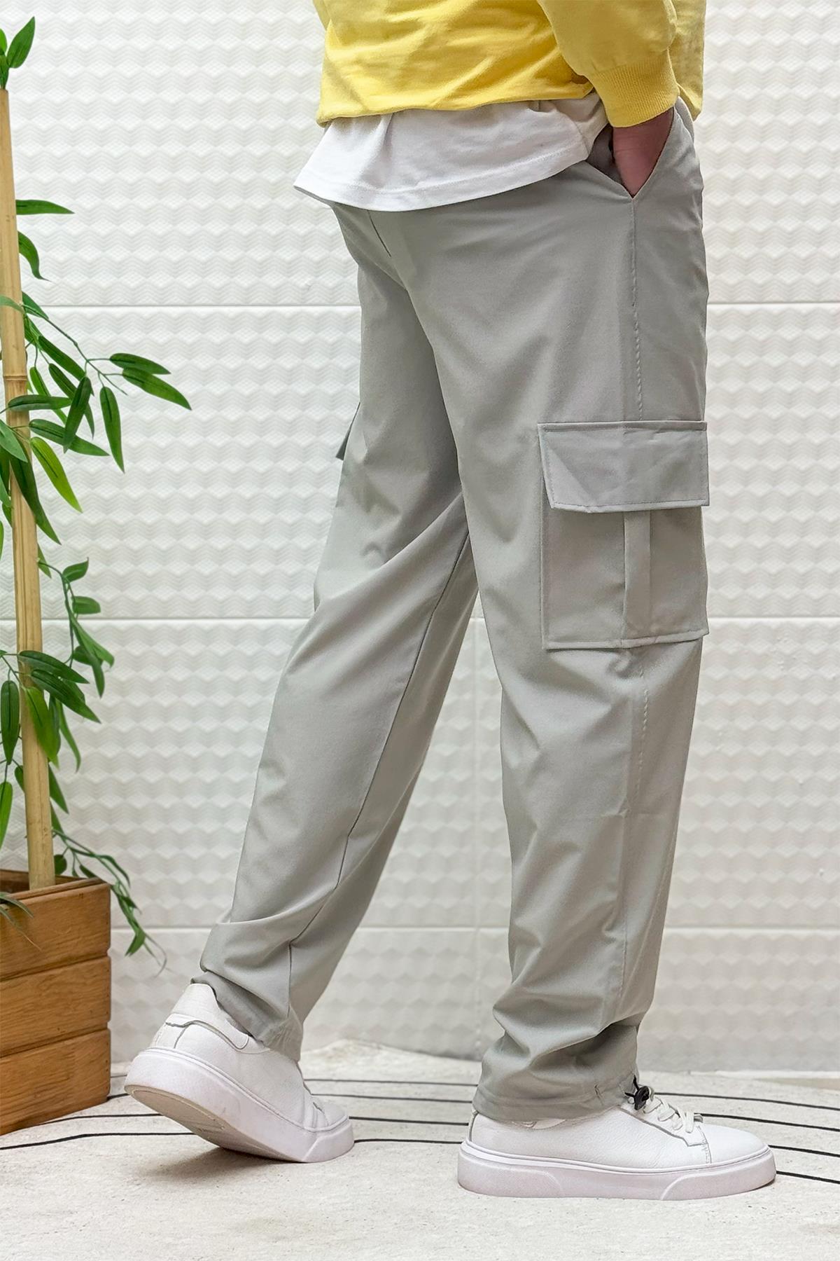 Erkek Full Likralı Rahat Kesim Kargo Cepli Baggy Jogger Pantolon - Gri
