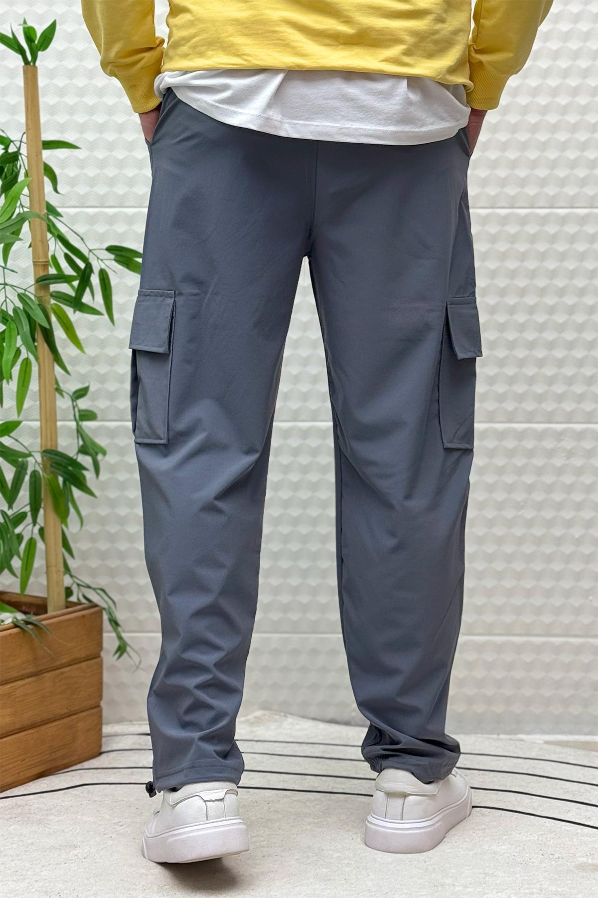 Erkek Full Likralı Rahat Kesim Kargo Cepli Baggy Jogger Pantolon - Koyu Gri