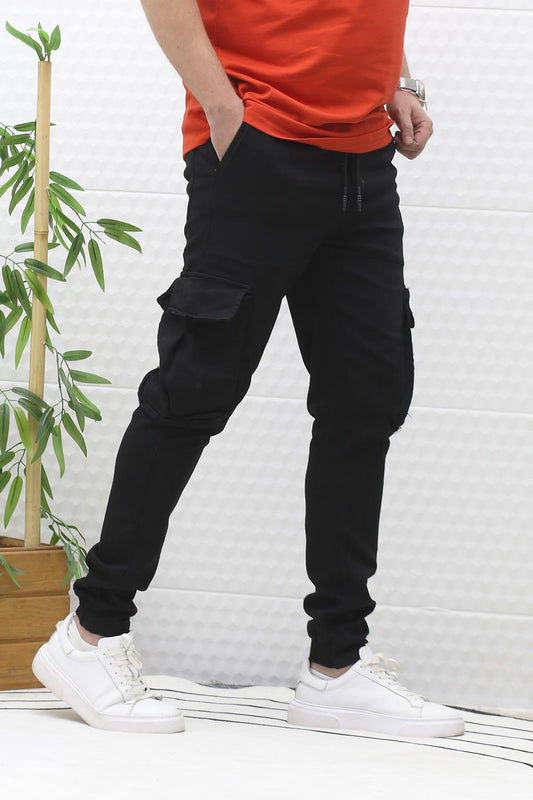 Erkek Gabardin Kumaş Kargo Pantolon - Siyah