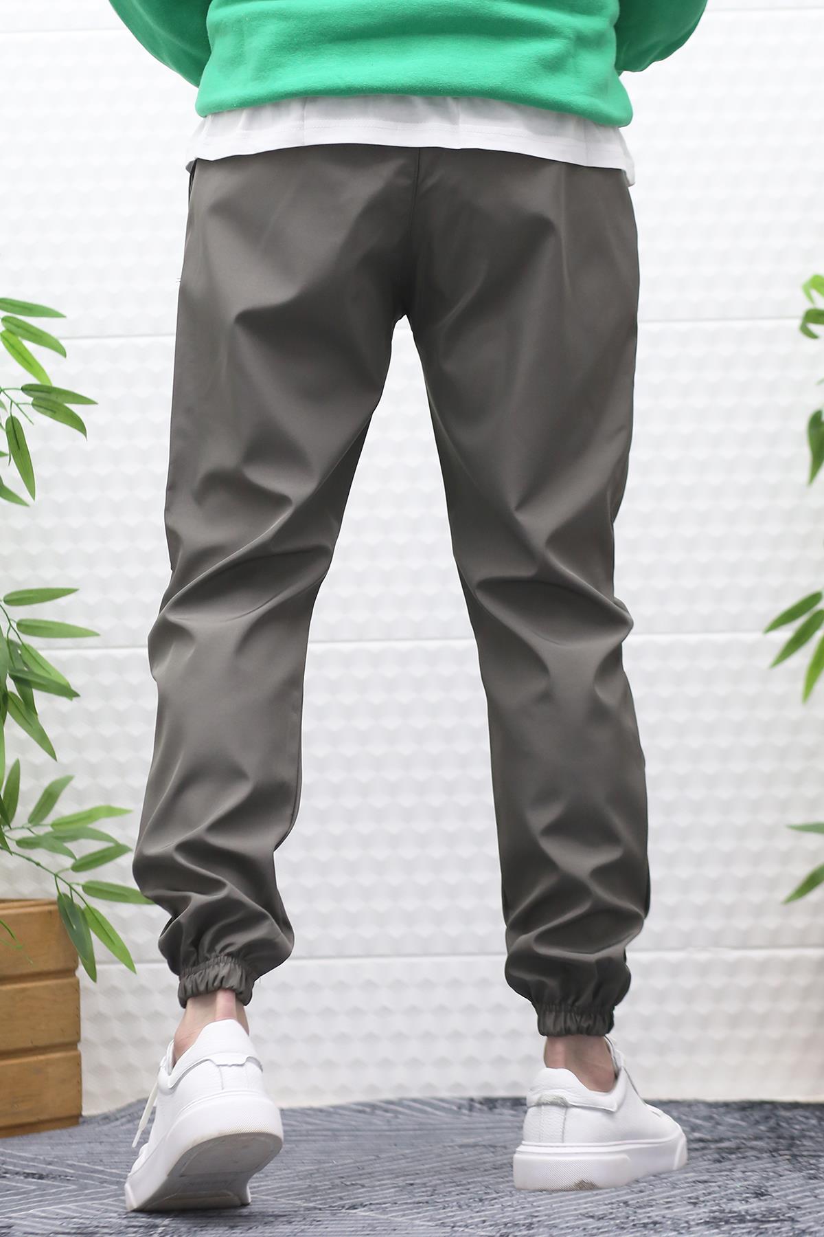 Erkek Jagger Pantolon Paraşüt Kumaş Su Tutmaz Rüzgar Geçirmez Diz Detaylı - Füme