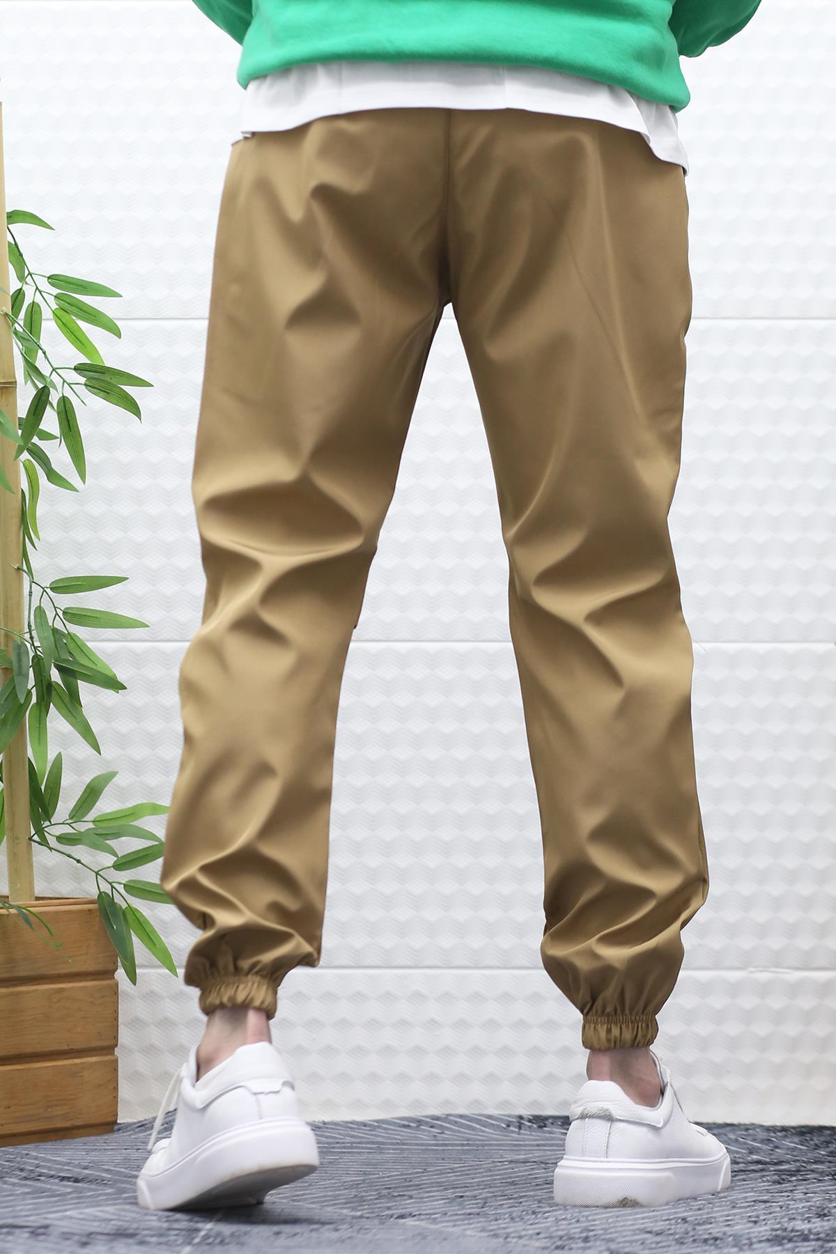 Erkek Jagger Pantolon Paraşüt Kumaş Su Tutmaz Rüzgar Geçirmez Diz Detaylı - Sütlü Kahve