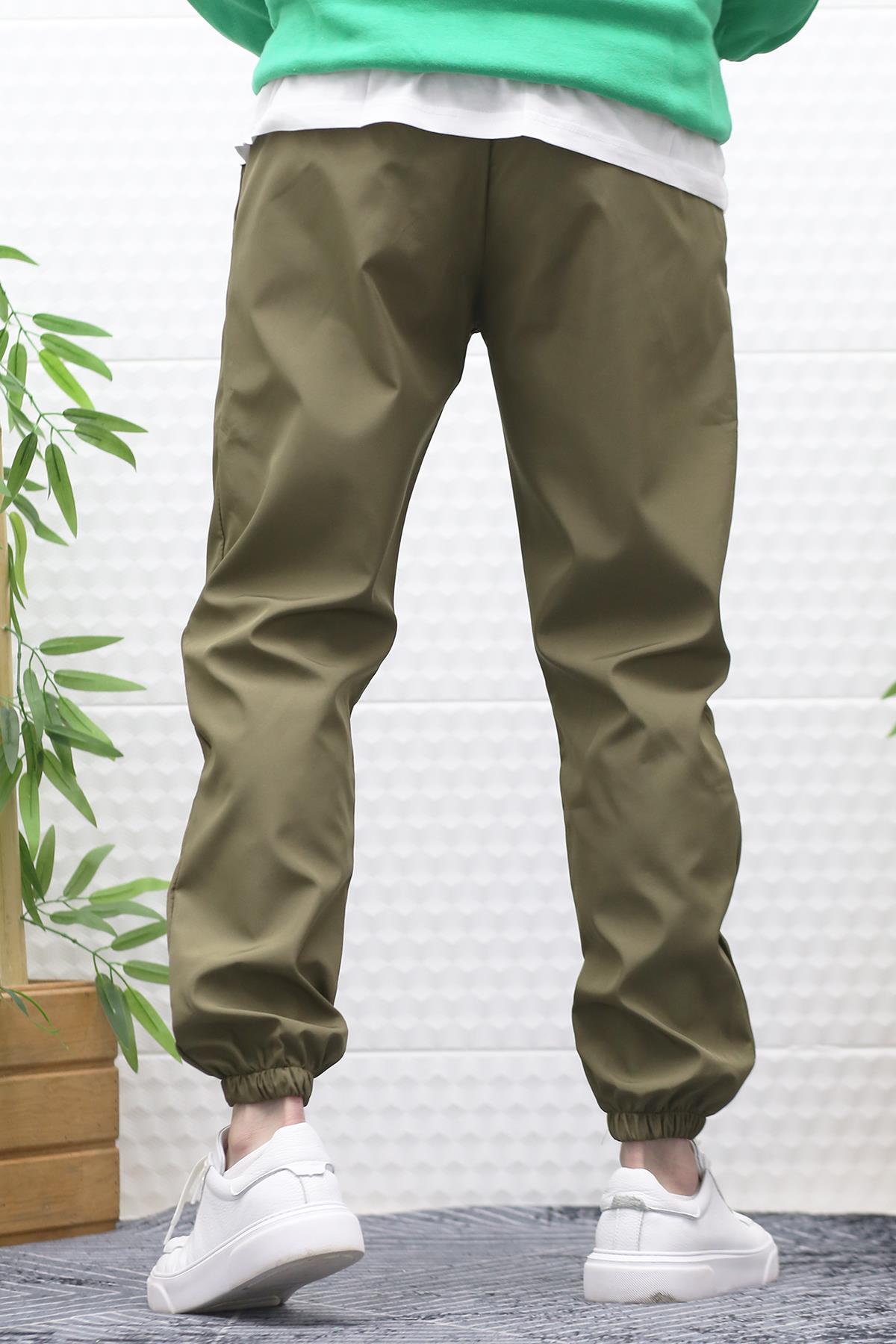 Erkek Jagger Pantolon Paraşüt Kumaş Su Tutmaz Rüzgar Geçirmez Paça Lastikli - Haki Yeşil