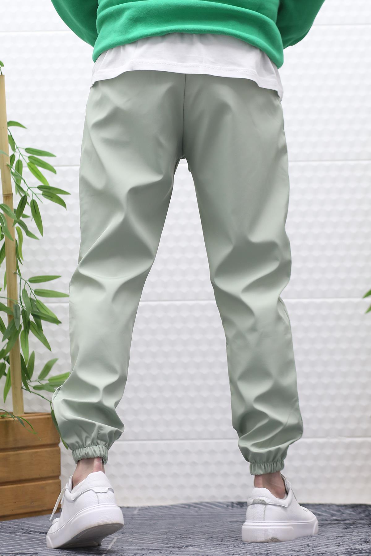 Erkek Jagger Pantolon Paraşüt Kumaş Su Tutmaz Rüzgar Geçirmez Paça Lastikli - Su Yeşili