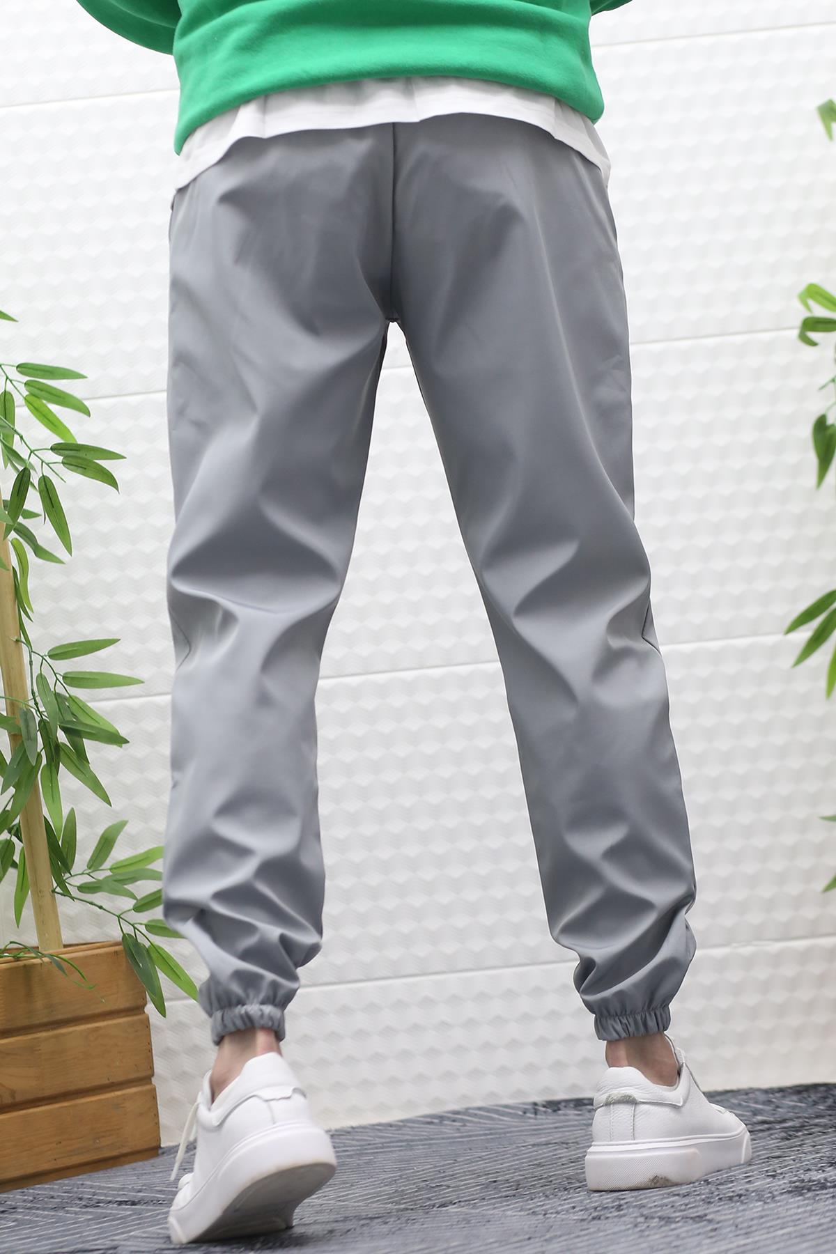 Erkek Jagger Pantolon Paraşüt Kumaş Su Tutmaz Rüzgar Geçirmez Paça Lastikli - Gri