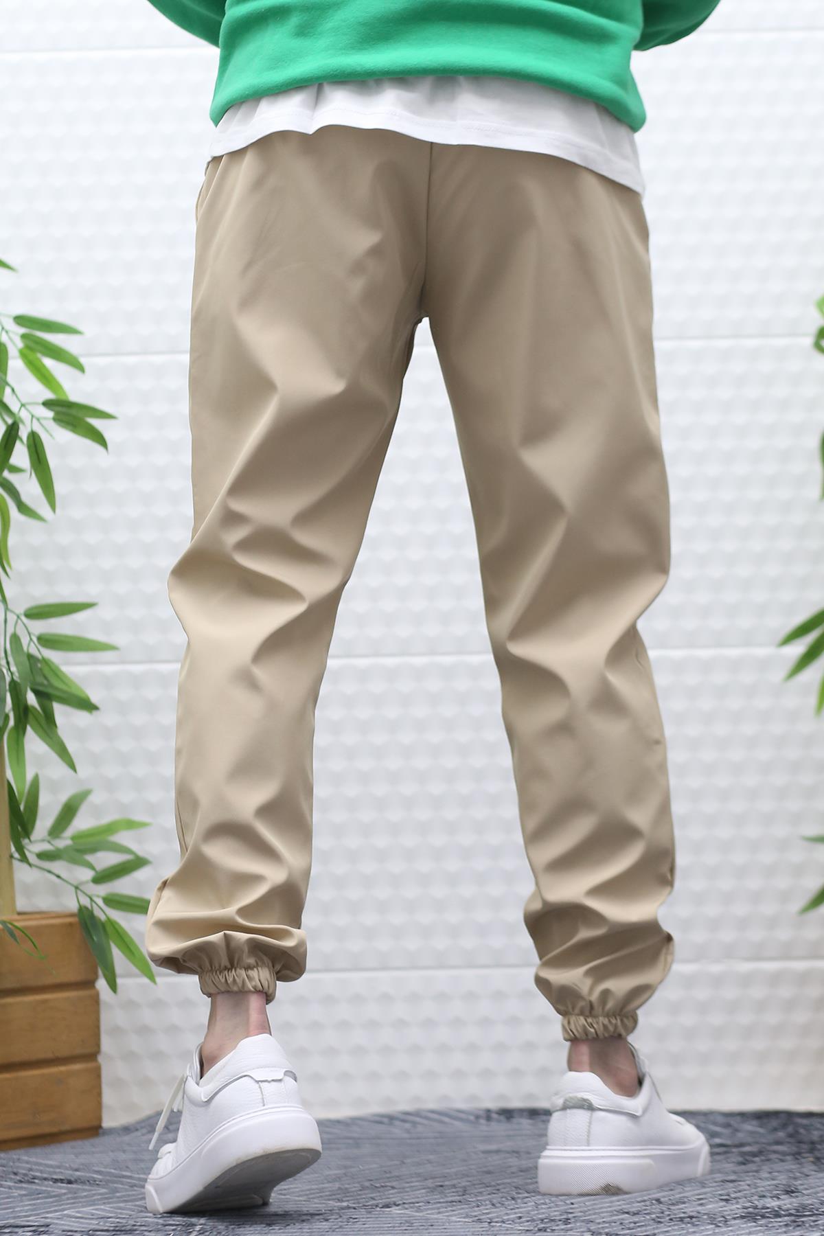 Erkek Jagger Pantolon Paraşüt Kumaş Su Tutmaz Rüzgar Geçirmez Paça Lastikli - Sütlü Kahve