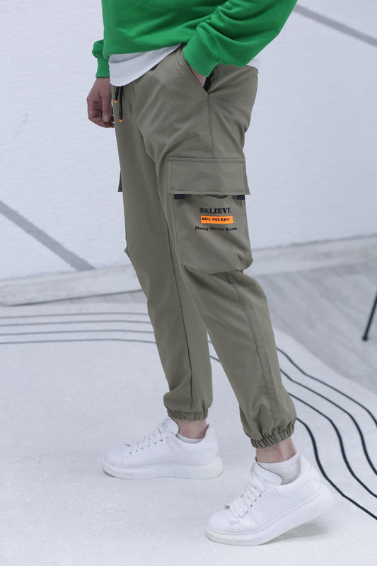 Erkek Jogger Kargo Cepli Paraşüt Pantalon (DAR KESİM) - Haki Yeşil