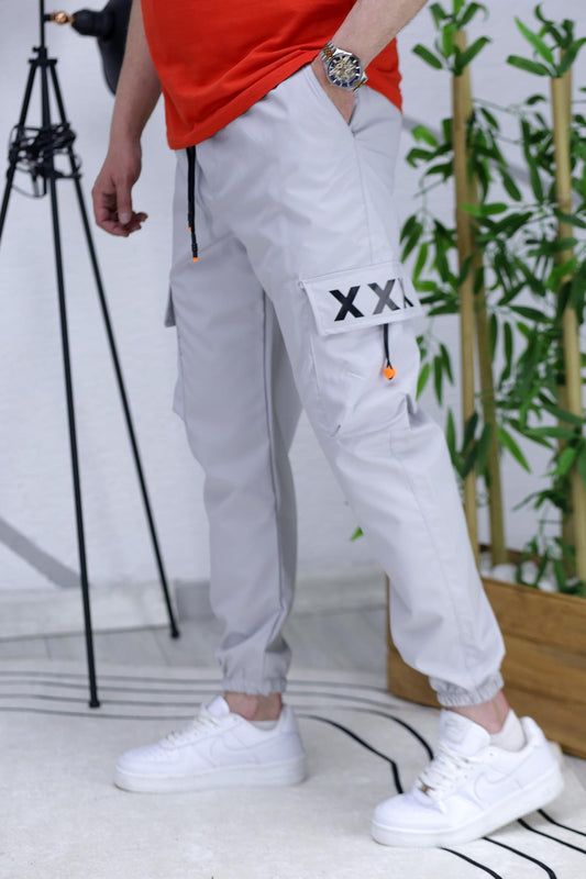 Erkek Jogger Paçası Lastikli Kargo Pantalon Xxx (DAR KESİM) - Gri
