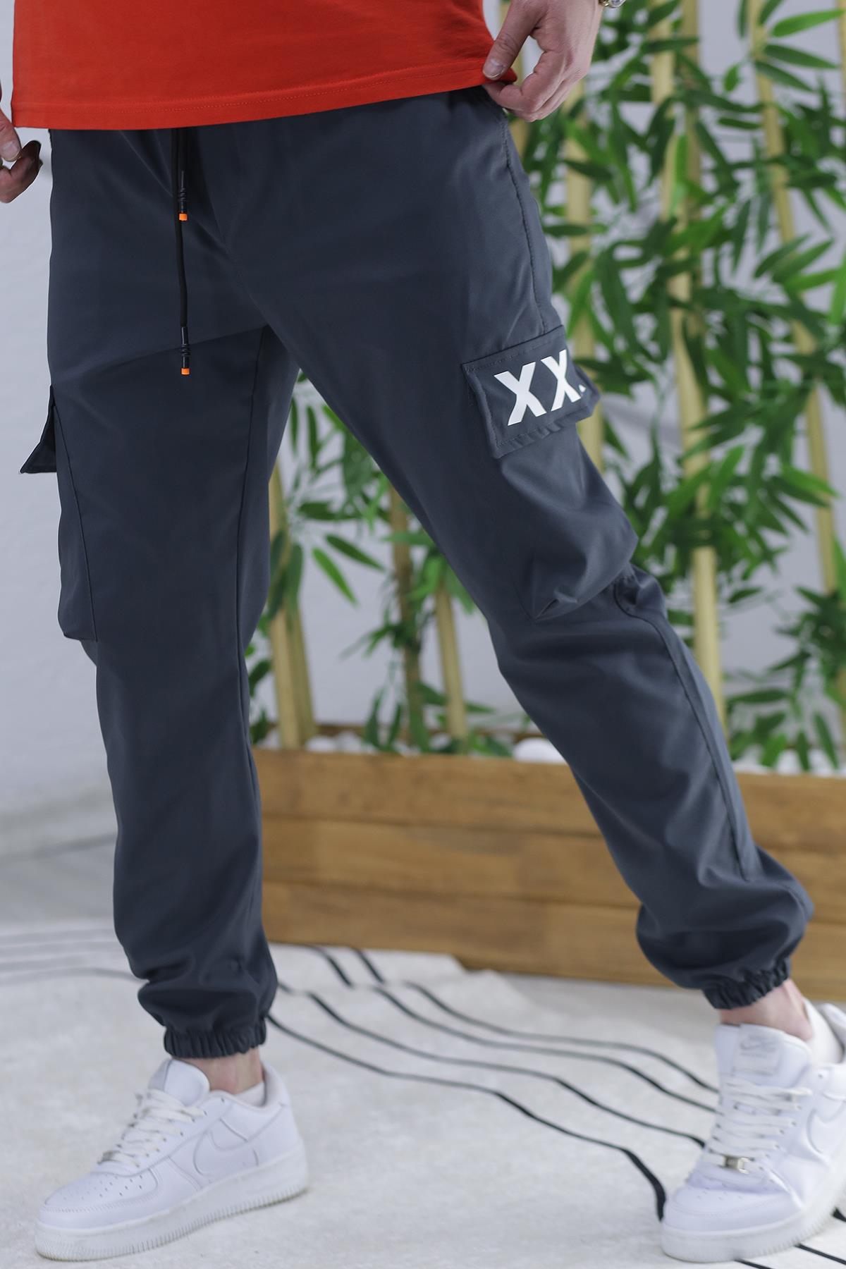 Erkek Jogger Paçası Lastikli Kargo Pantalon Xxx (DAR KESİM) - Füme
