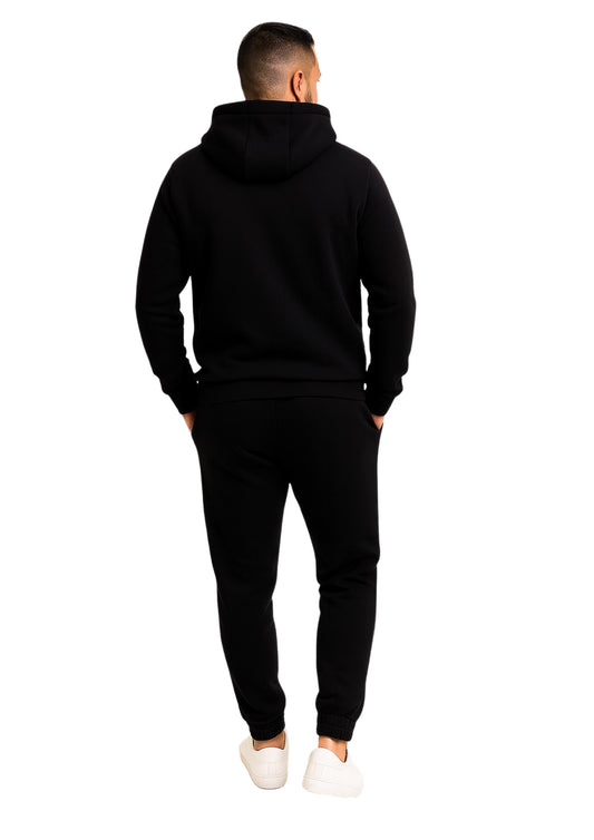 Erkek Kapşonlu 2 İplik Şardonlu Paça Lastikli Eşofman Takımı - Beyaz