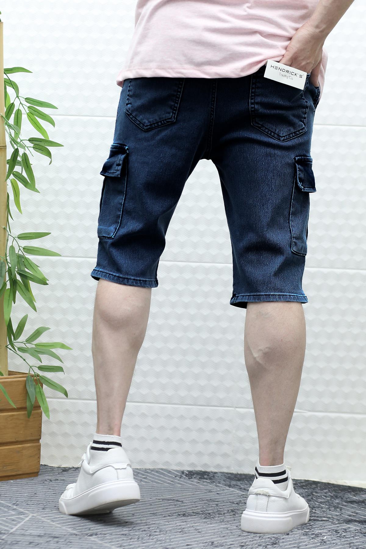 Erkek Kargo Cepli Kot Şort - Mavi