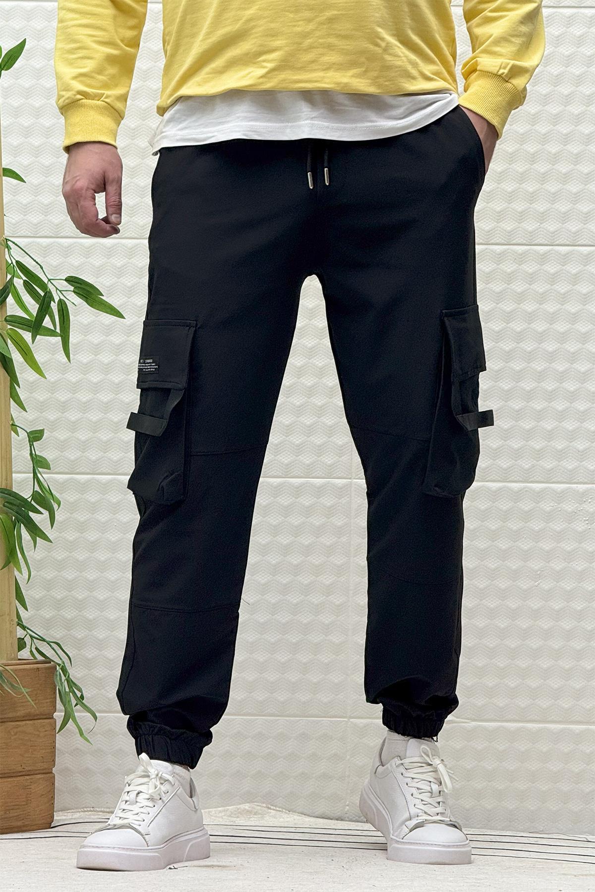 Erkek Kargo Cepli Mevsimlik Jogger Pantolon - Siyah