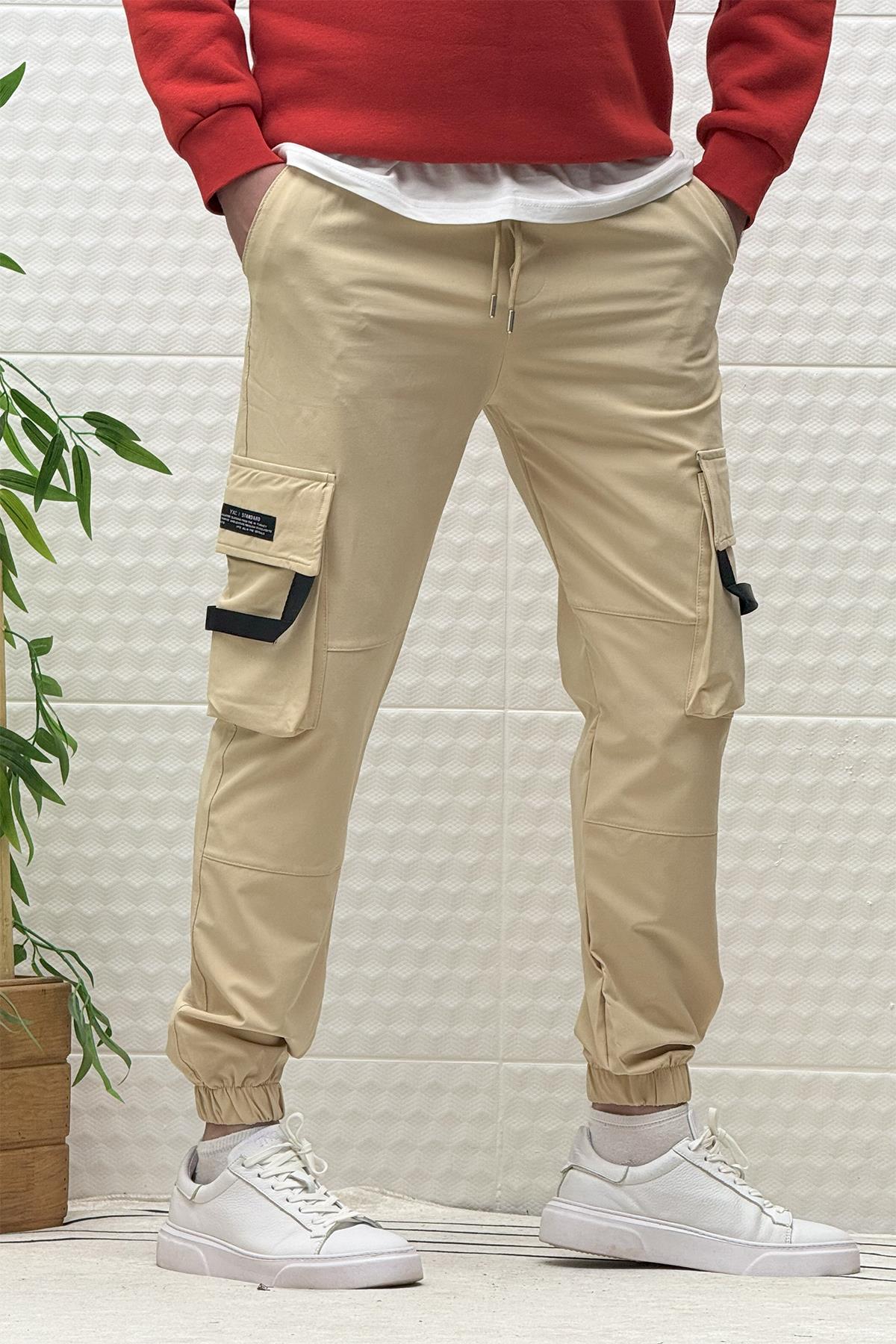Erkek Kargo Cepli Mevsimlik Jogger Pantolon - Bej