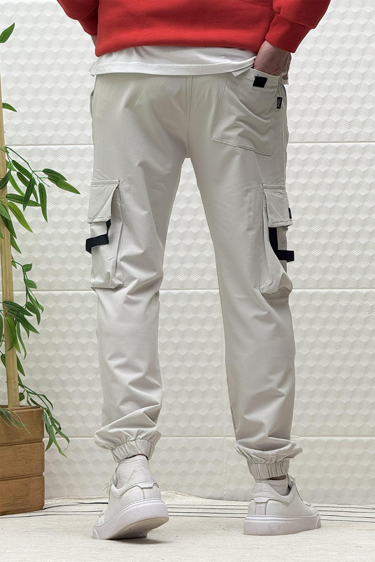 Erkek Kargo Cepli Mevsimlik Jogger Pantolon - Açık Gri