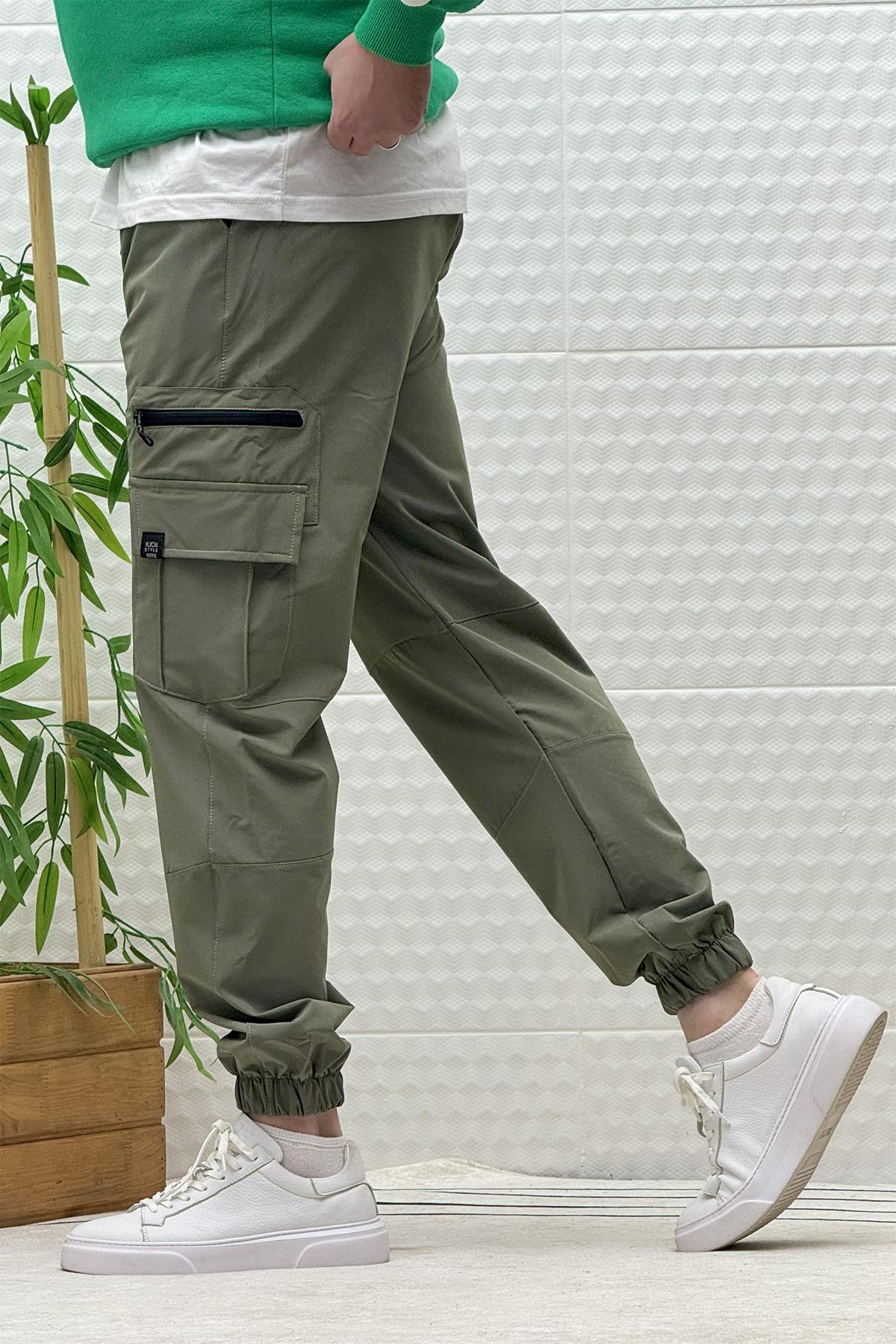 Erkek Kargo Cepli Modelli Paraşüt Jogger Pantolon - Haki Yeşil