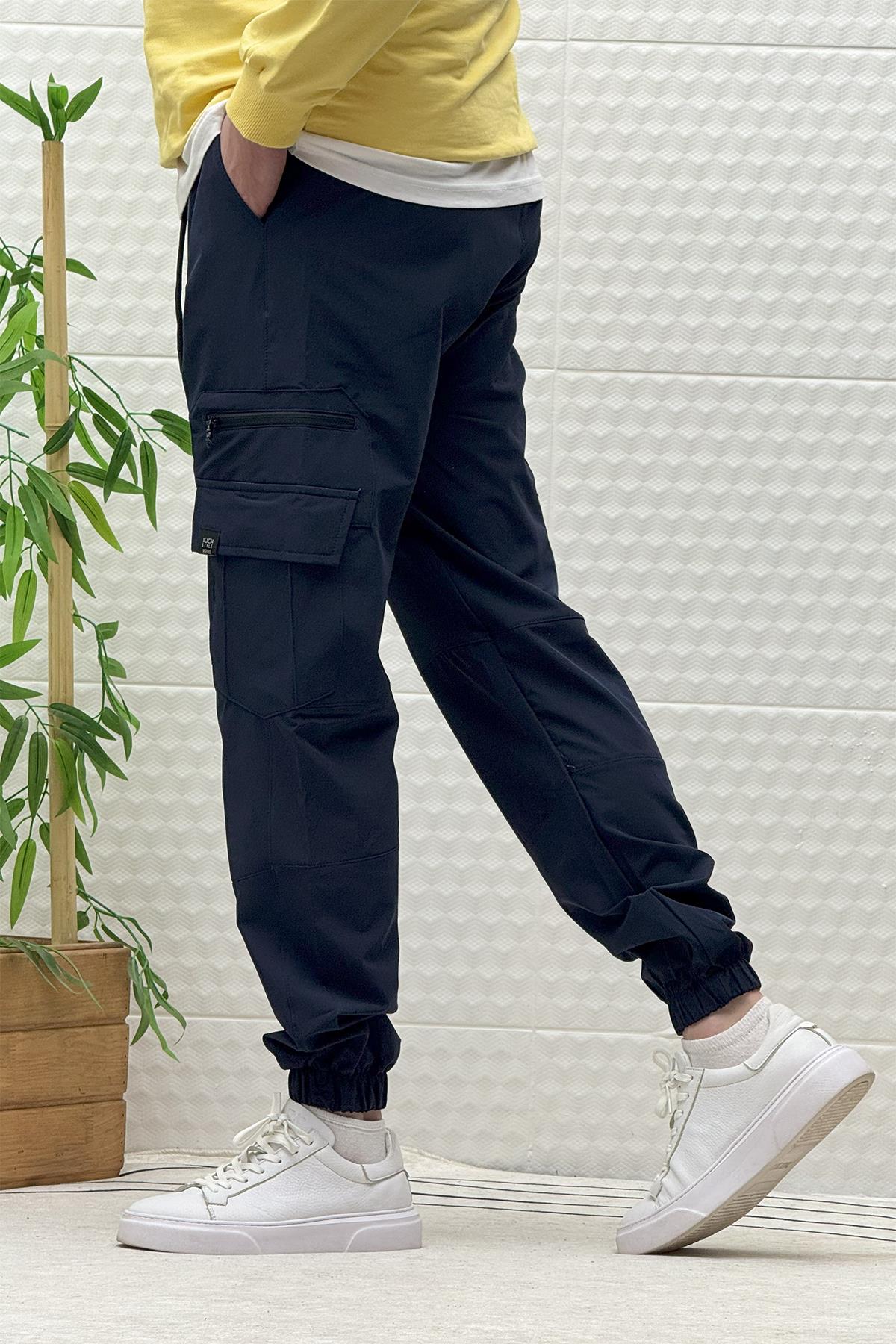 Erkek Kargo Cepli Modelli Paraşüt Jogger Pantolon - Lacivert